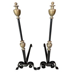 Monumental Brass and forged Iron Andirons