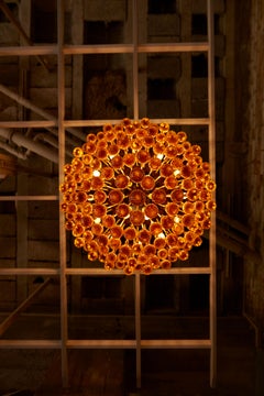 Monumental Brass and Murano Glass Tear Drop Flush Mount