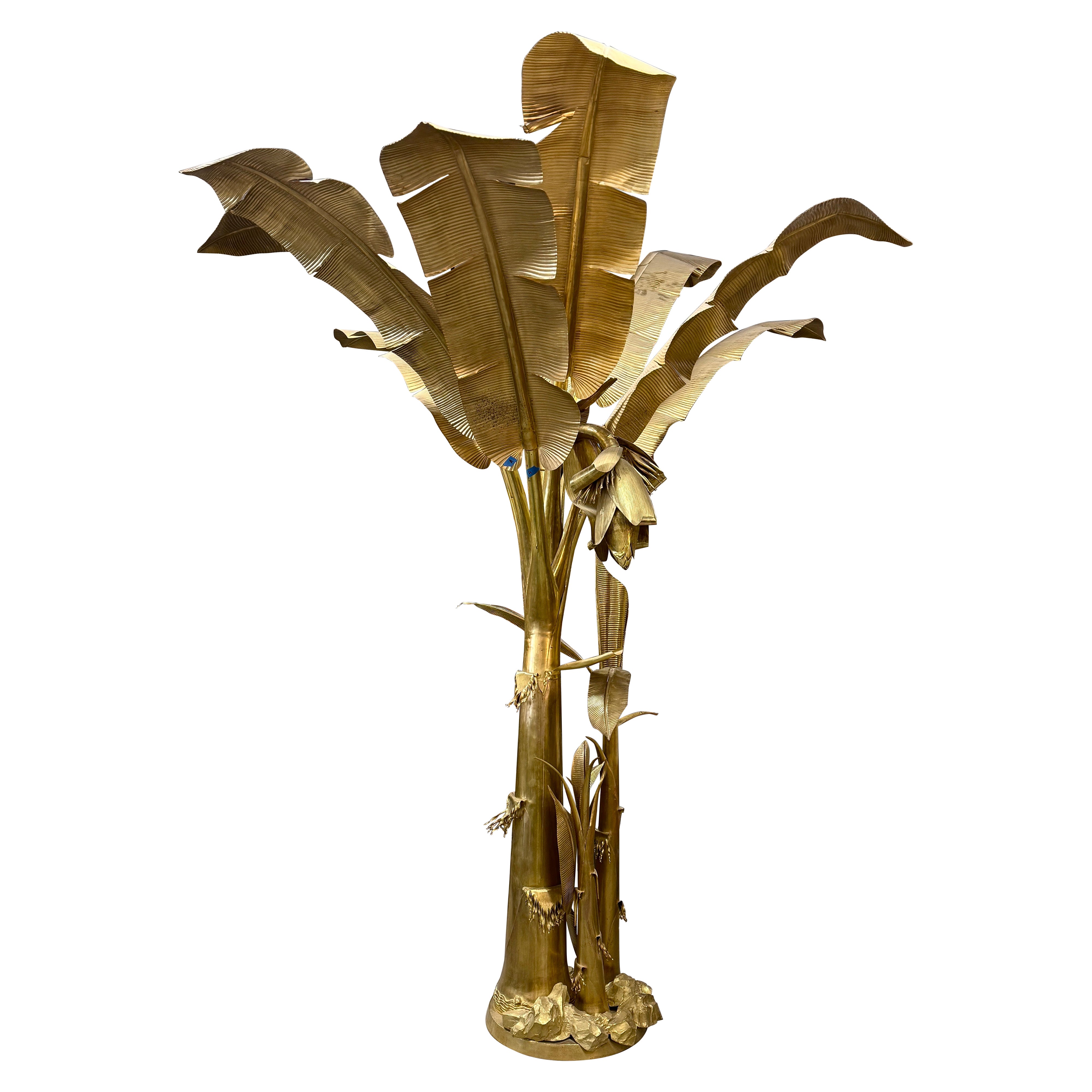 Monumental Brass Banana Leaf Palm Tree Attributed to Maison Jansen Circa 1970 im Angebot