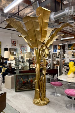 Monumental Brass Banana Leaf Palm Tree Attributed to Maison Jansen Circa 1970