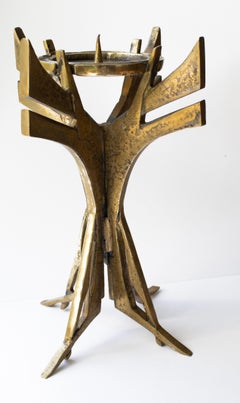 Monumental Brass Candleholder in Brutalist Style