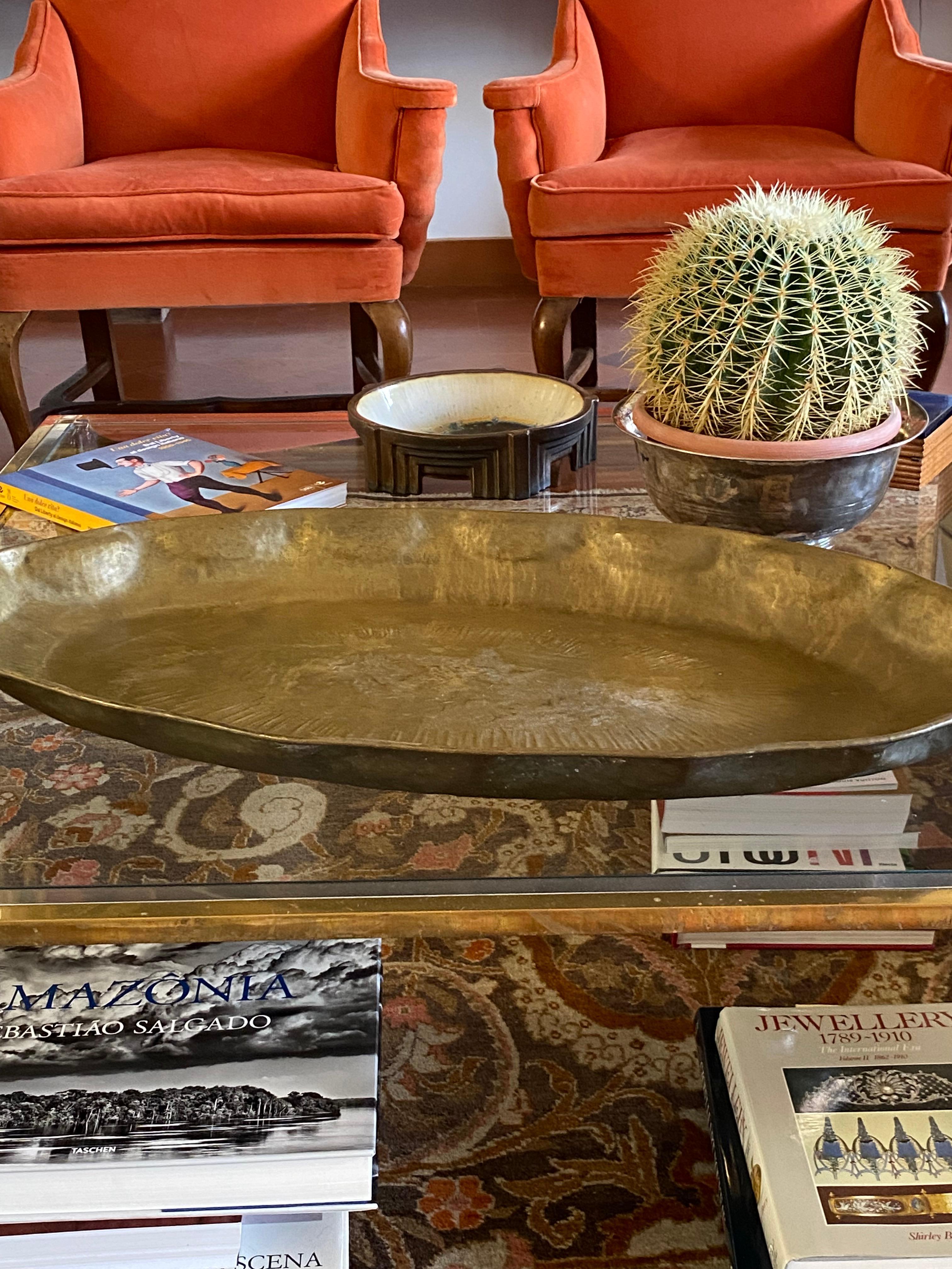 Italian Monumental brass centerpiece / tray, Italy 1970s For Sale