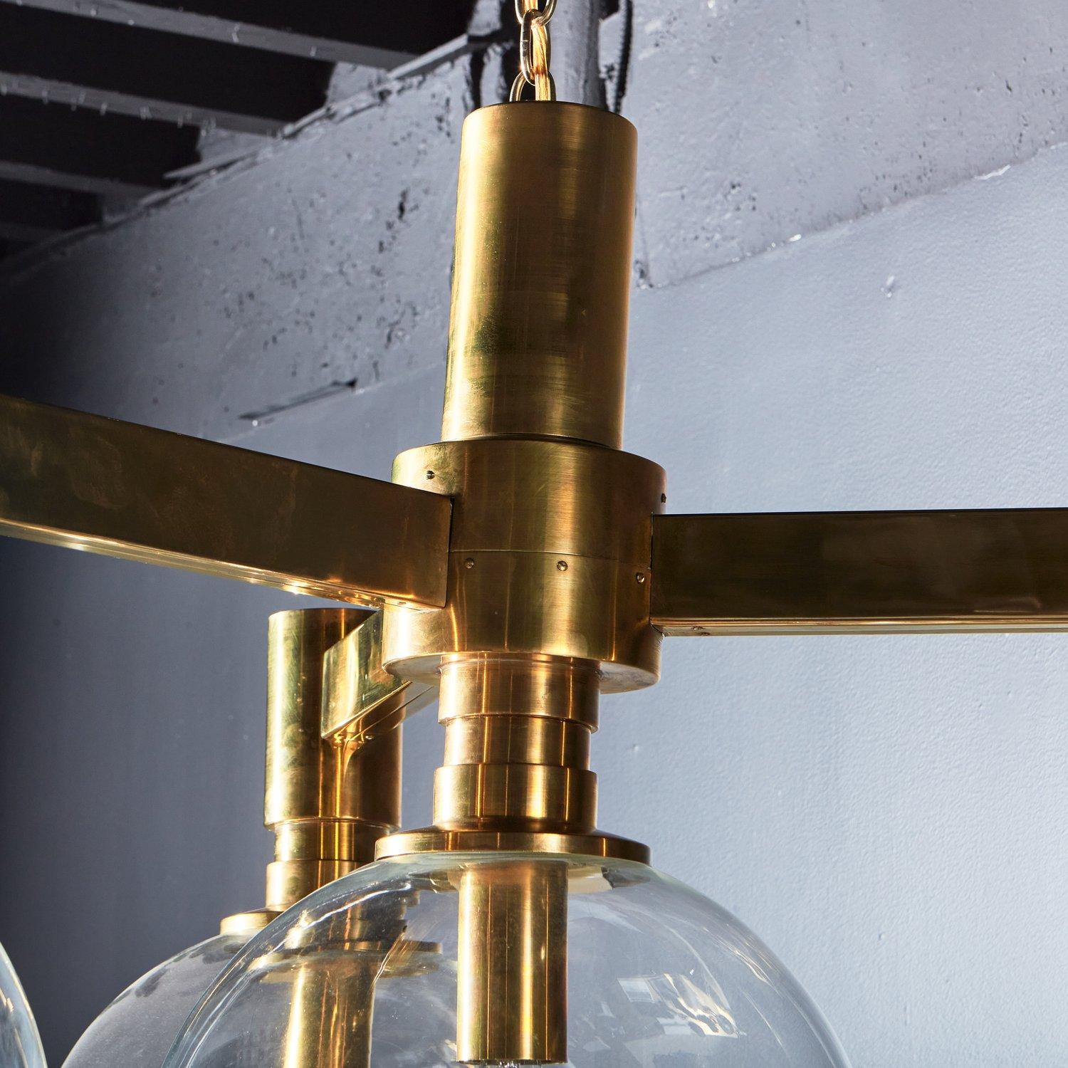 Monumental Brass Chandelier with Glass Spherical Shades, Austria 1960s  For Sale 2