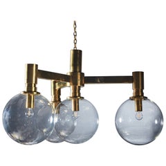 Monumental Brass Chandelier with Glass Spherical Shades, Austria 1960s