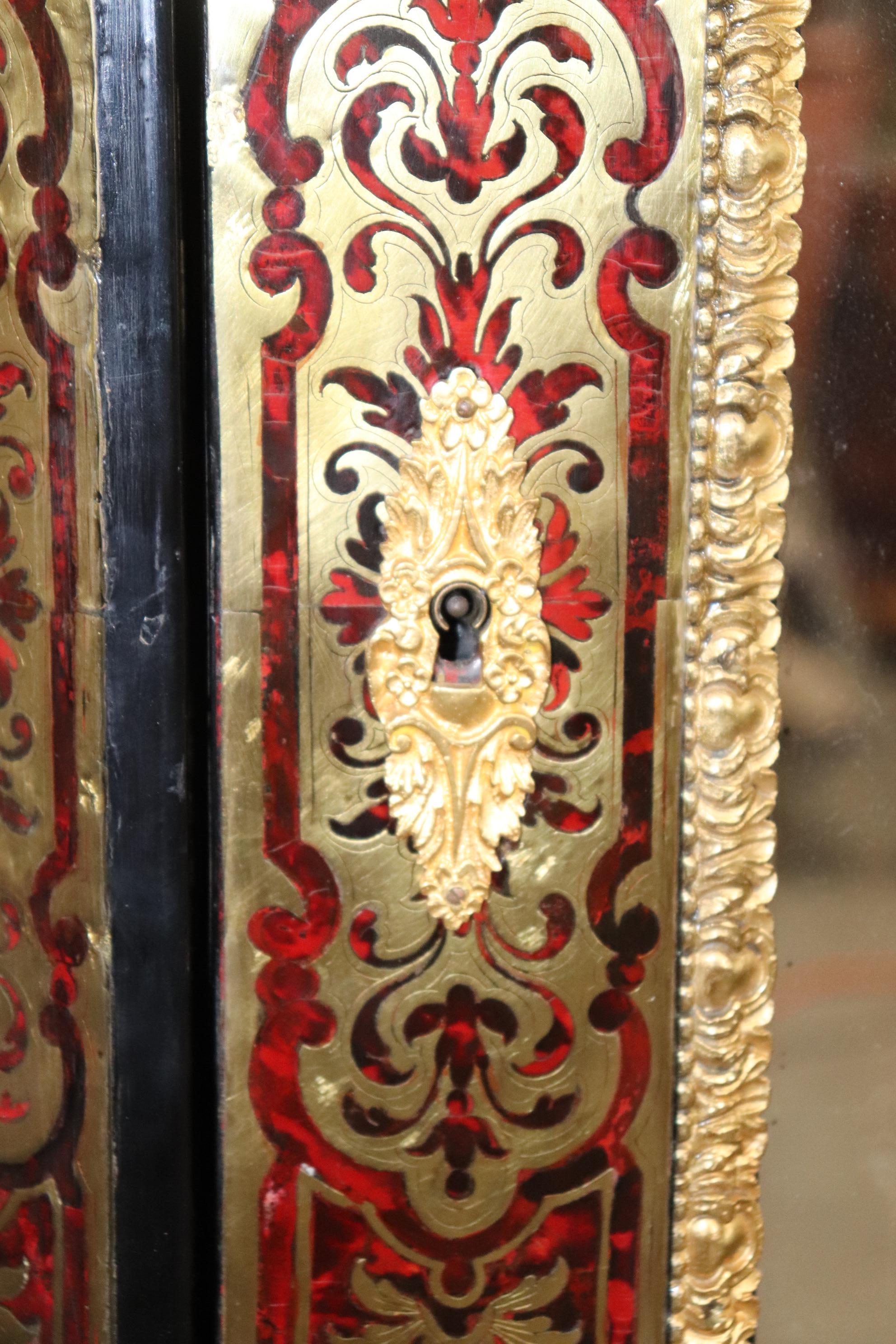 Monumental Brass Inlaid boulle Style Dor'e Figural Bronze Mirrored Armoire  For Sale 11