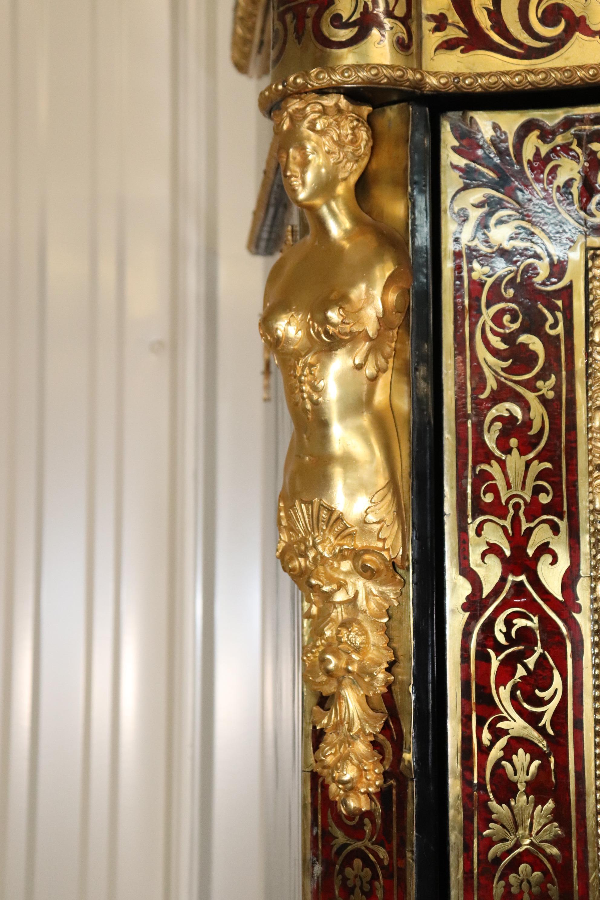 Napoleon III Monumental Brass Inlaid boulle Style Dor'e Figural Bronze Mirrored Armoire 