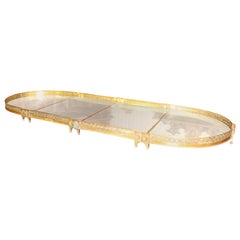 Monumental Brass Mirrored 4 Section French Table Mirror Plateau Serving Tray