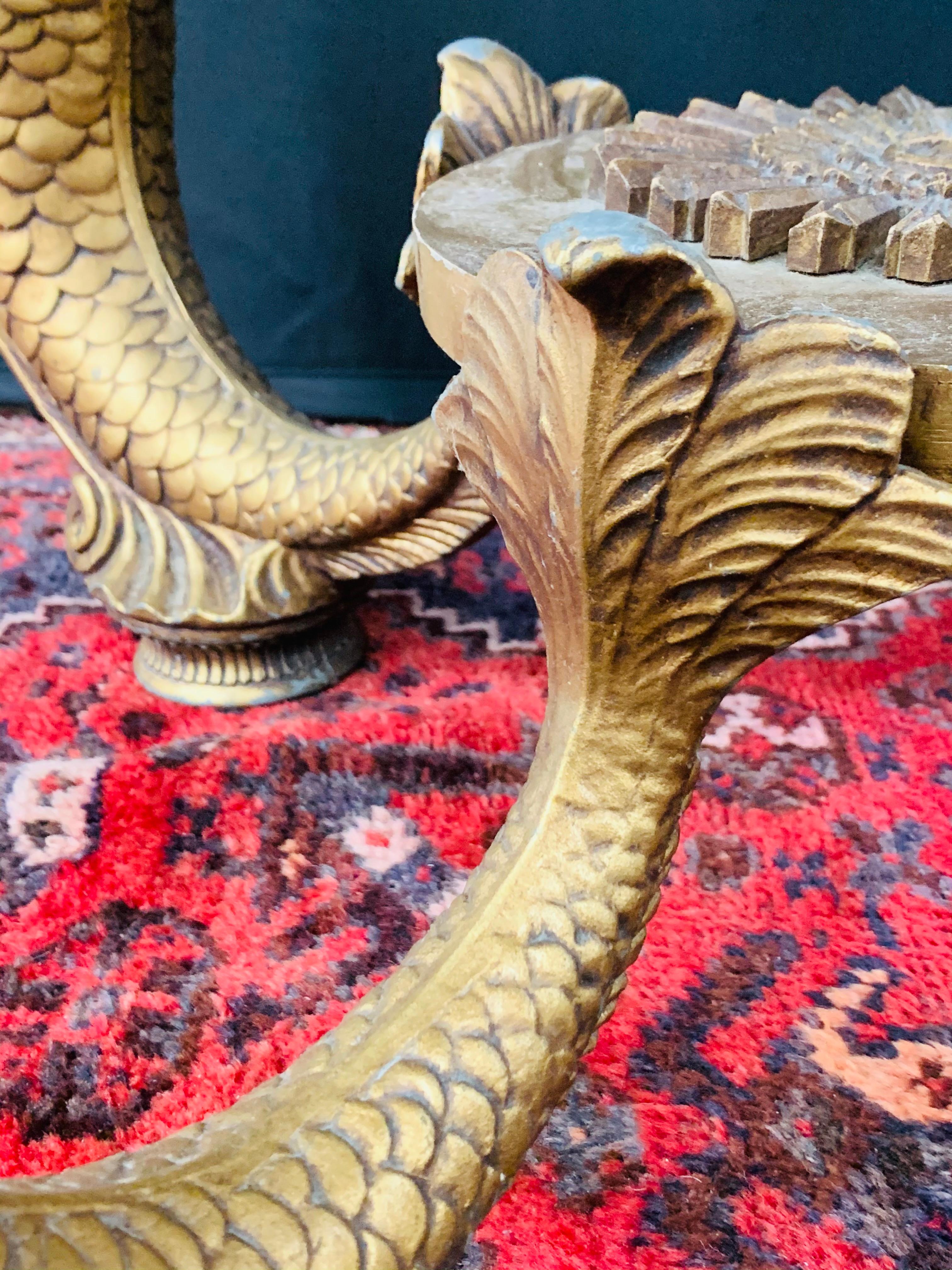 Monumental Brass Myth Mermaid Sculptural & Marble Top Side or End Table, a Pair 3