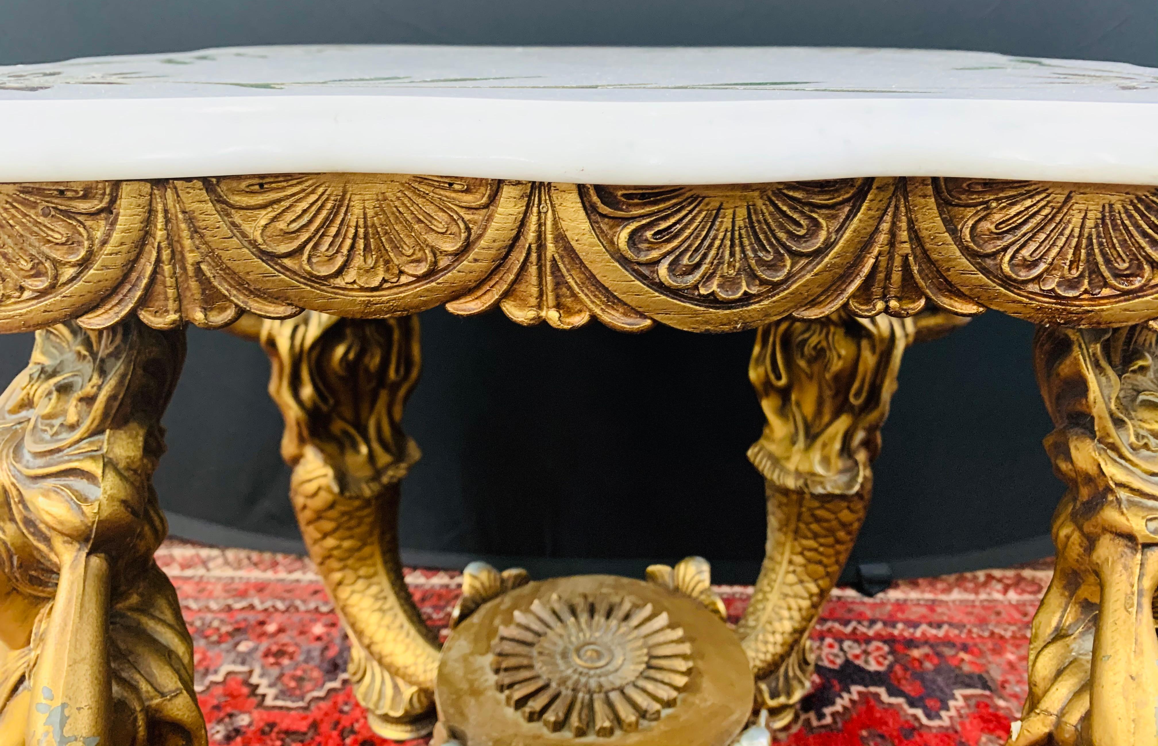 Monumental Brass Myth Mermaid Sculptural & Marble Top Side or End Table, a Pair 5