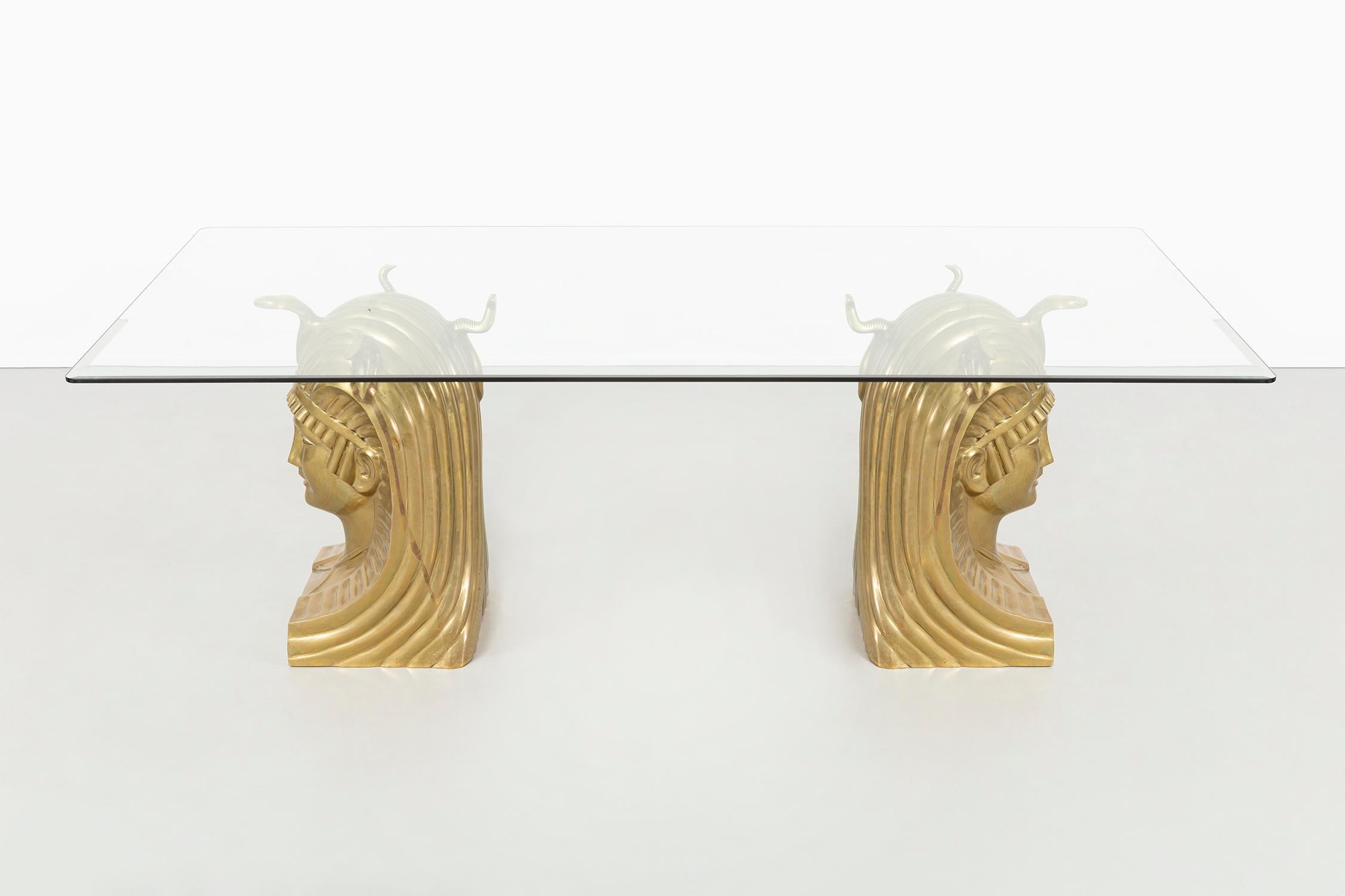 Modern Monumental Brass Pharaoh’s Head Dining Table For Sale