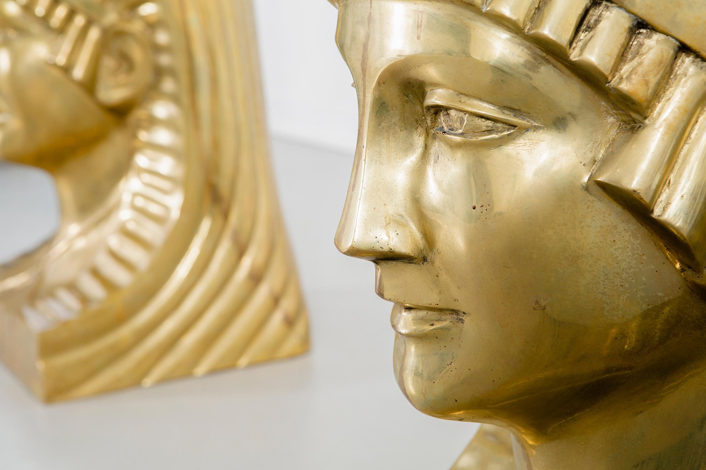 Late 20th Century Monumental Brass Pharaoh’s Head Dining Table For Sale