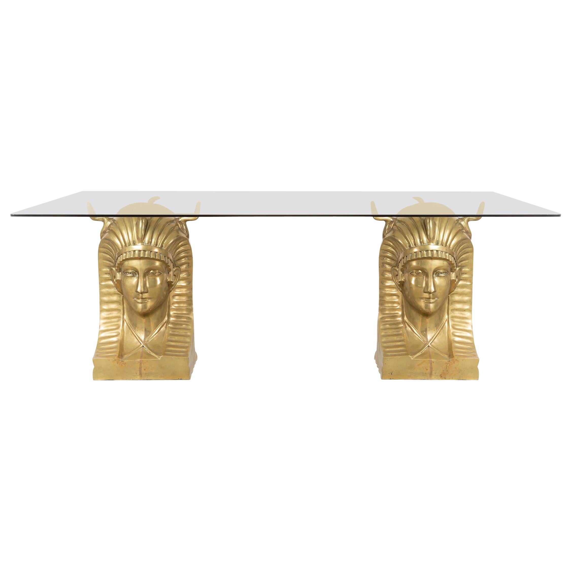 Monumental Brass Pharaoh’s Head Dining Table For Sale