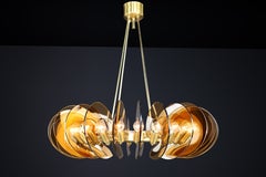 Monumental Brass & Smoked Glass Chandelier by Gino Paroldo, Italy, 1970s