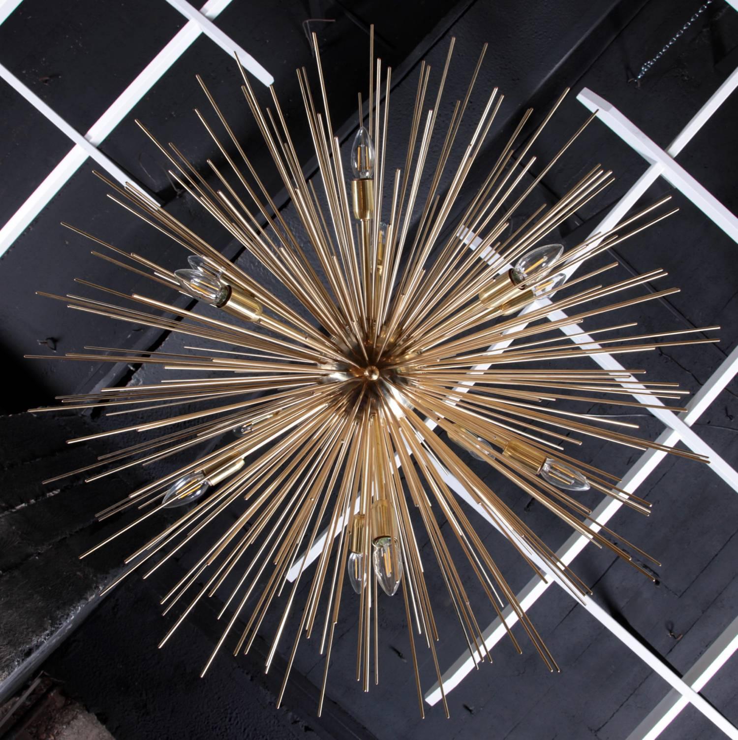 Mid-Century Modern Monumental Brass Sputnik or Urchin Chandelier For Sale