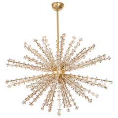 Monumental Brass Starburst Chandelier Featuring Glass Nugget Encrusted Rays