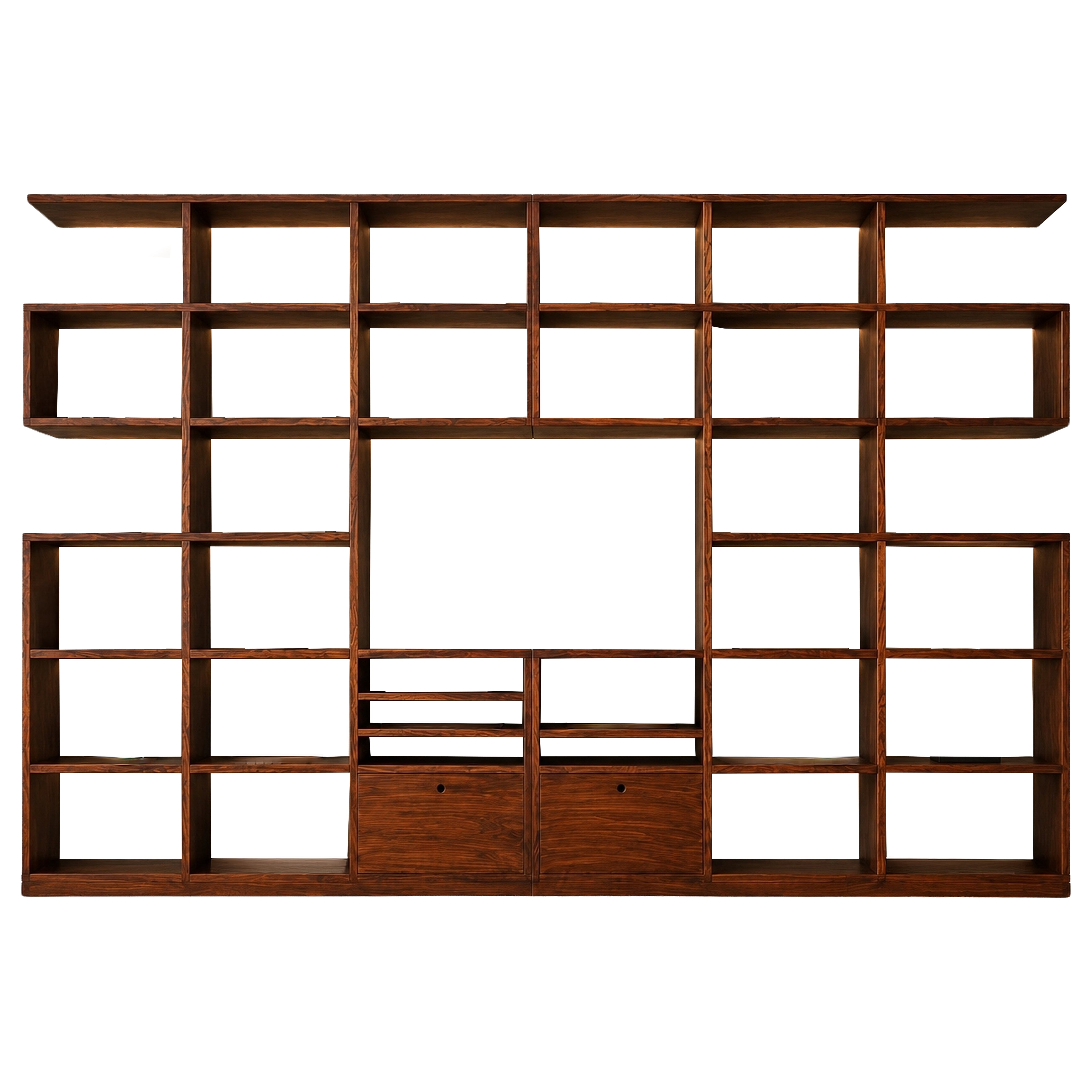 Monumental Brazilian Modern Bookshelf in Solid Rosewood with Storage, 1960s