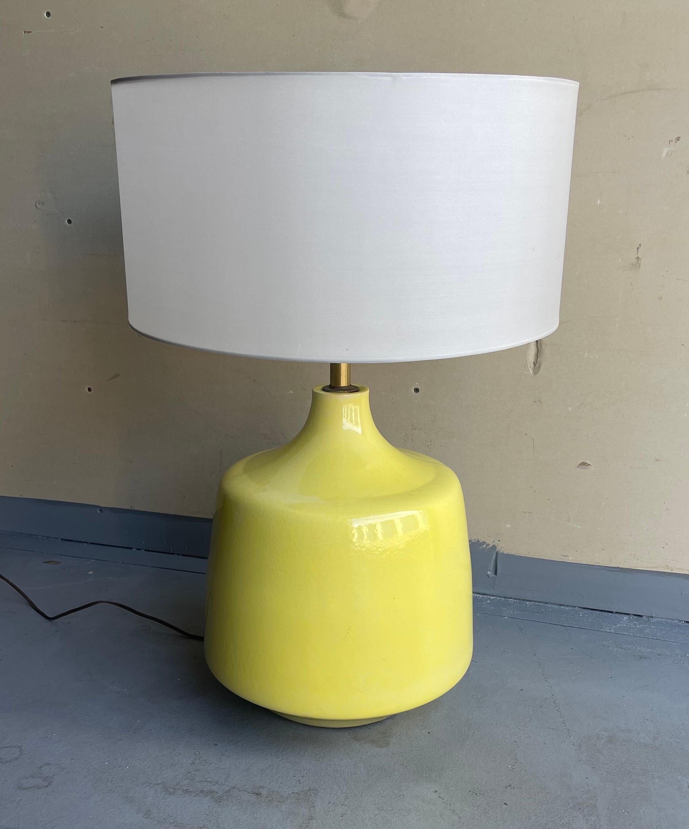 Monumental Bright Yellow Glazed Ceramic Studio Pottery Table Lamp For Sale 6