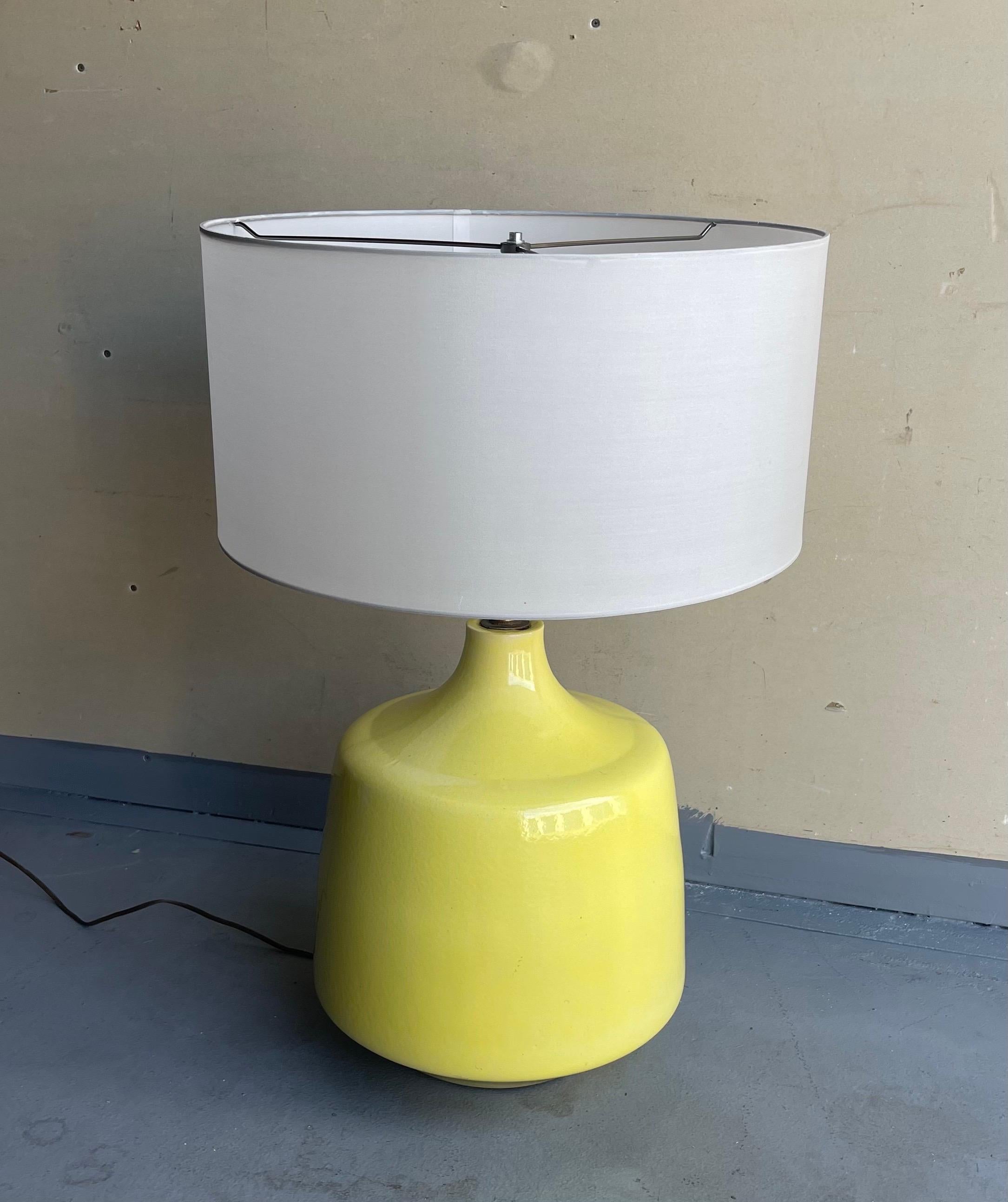 Mid-Century Modern Monumental Bright Yellow Glazed Ceramic Studio Pottery Table Lamp For Sale