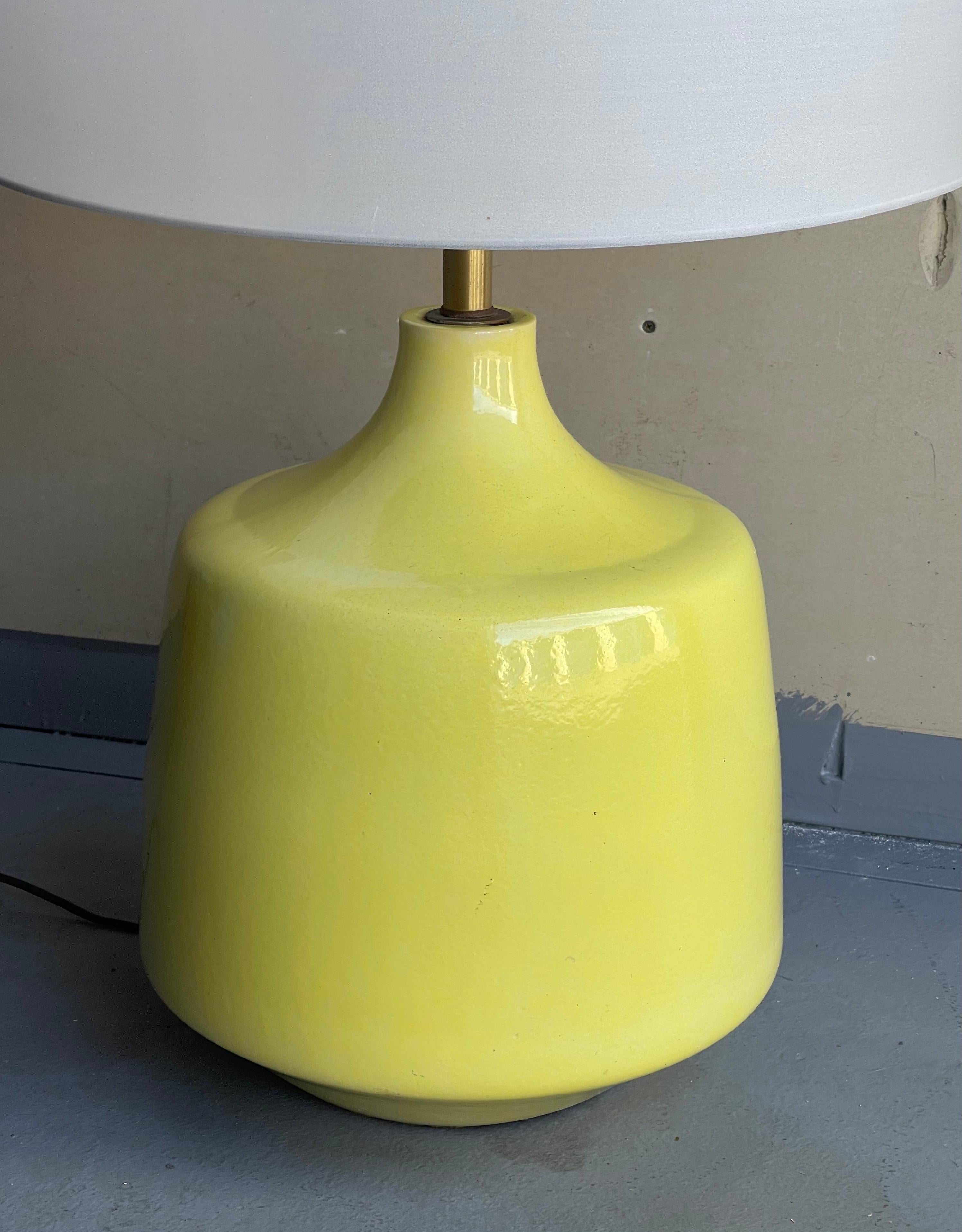 American Monumental Bright Yellow Glazed Ceramic Studio Pottery Table Lamp For Sale