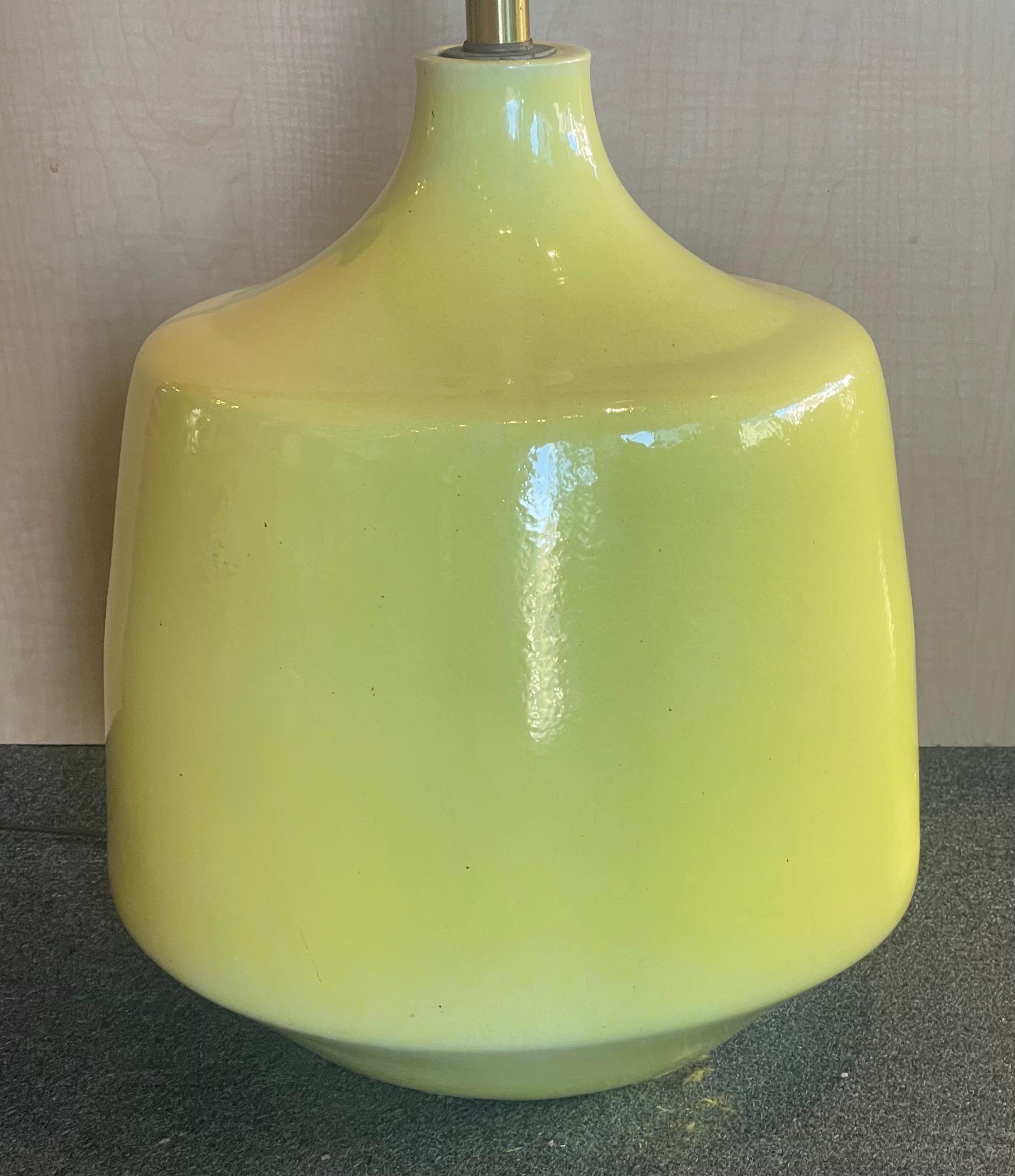 20th Century Monumental Bright Yellow Glazed Ceramic Studio Pottery Table Lamp For Sale