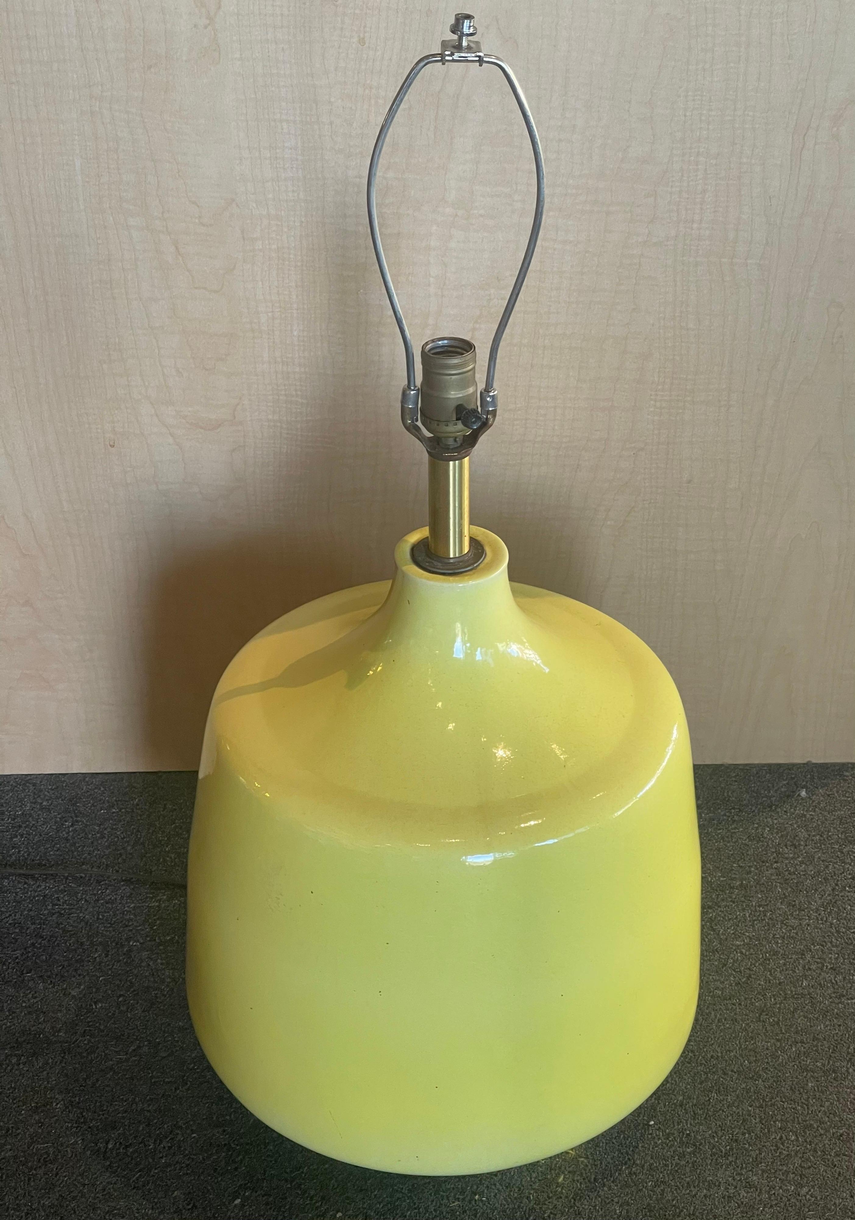 Monumental Bright Yellow Glazed Ceramic Studio Pottery Table Lamp For Sale 1