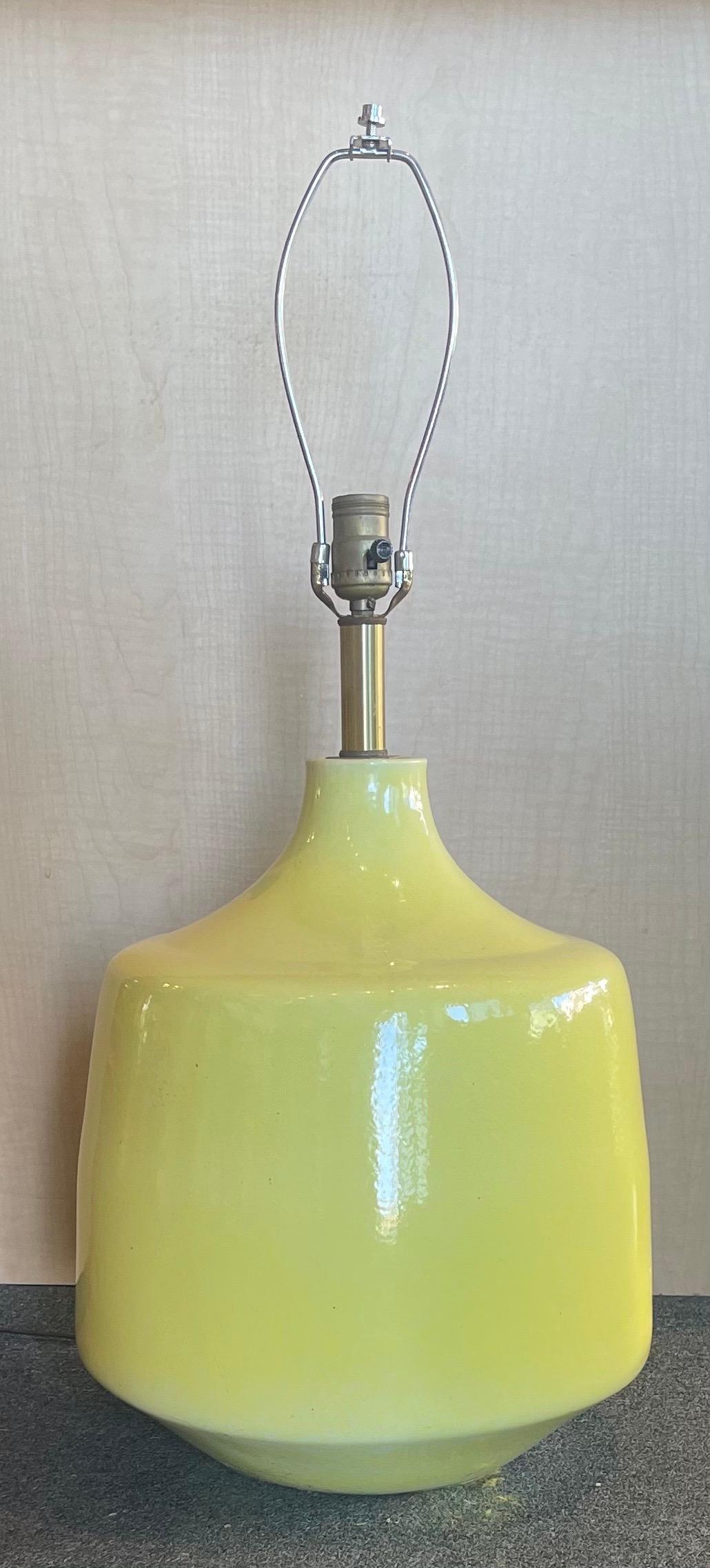 Monumental Bright Yellow Glazed Ceramic Studio Pottery Table Lamp For Sale 2