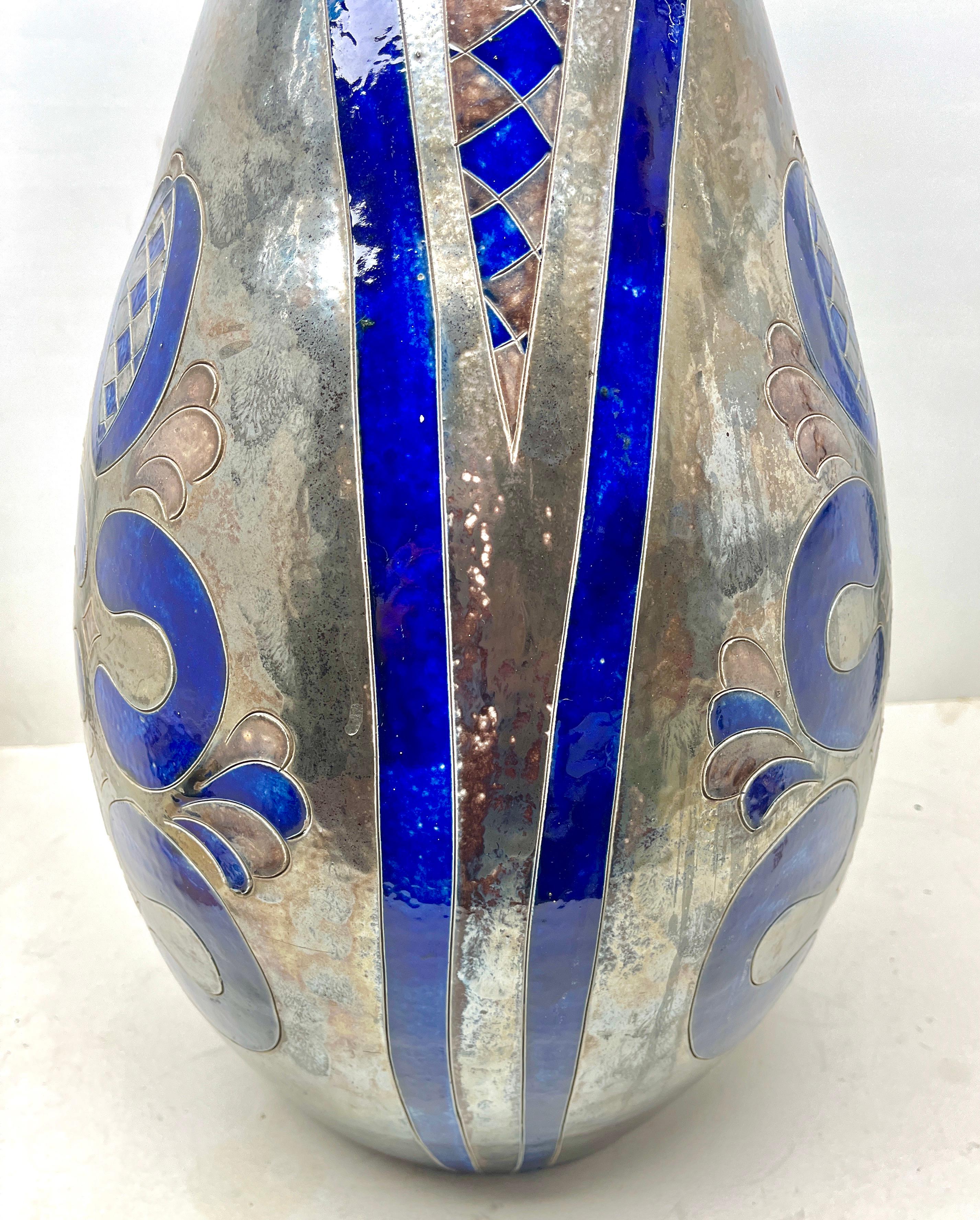 Mid-Century Modern Monumental Brilliant Handmade and Hand-Glazed Large Floor Vase, Signed 1950s For Sale