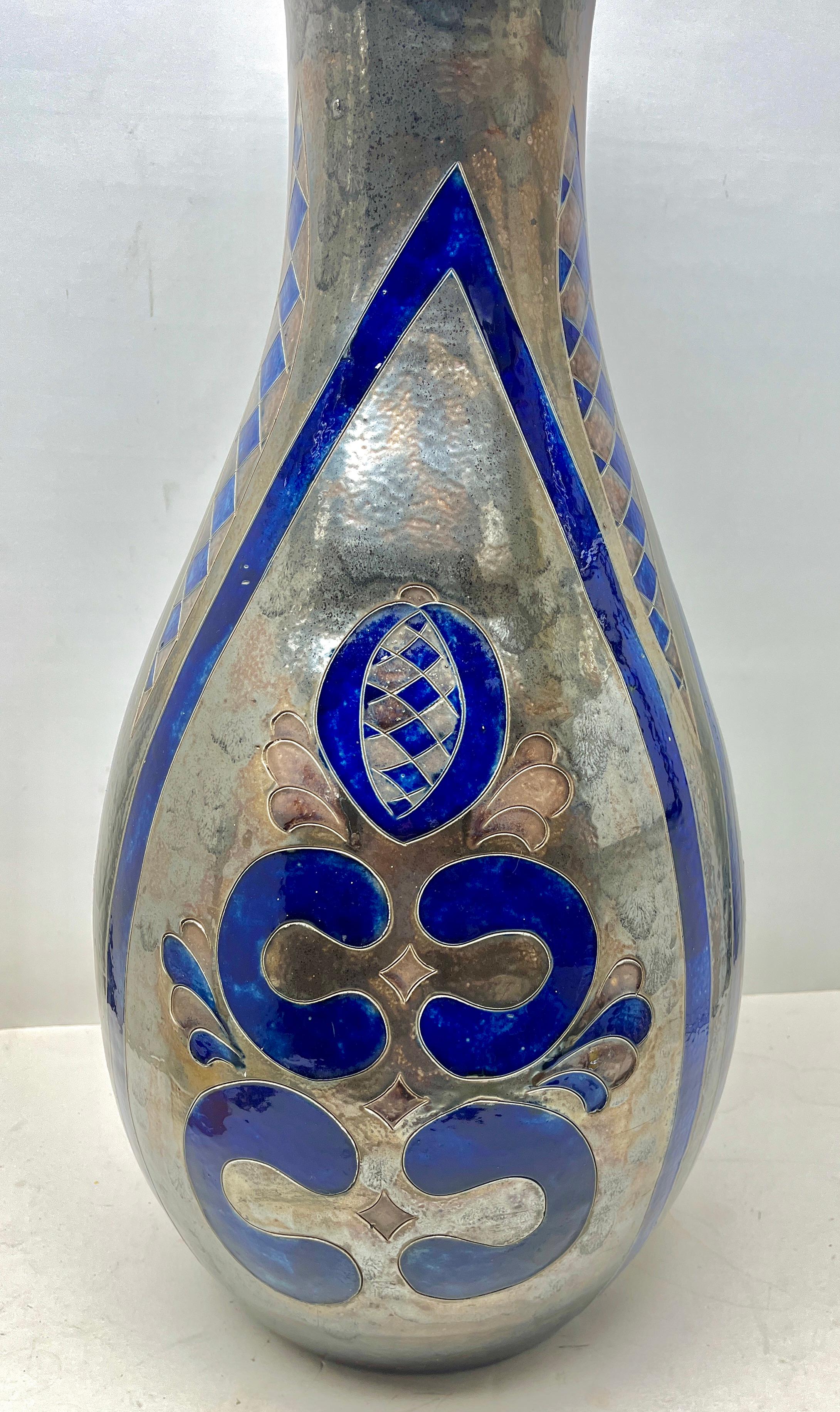 Hand-Crafted Monumental Brilliant Handmade and Hand-Glazed Large Floor Vase, Signed 1950s For Sale
