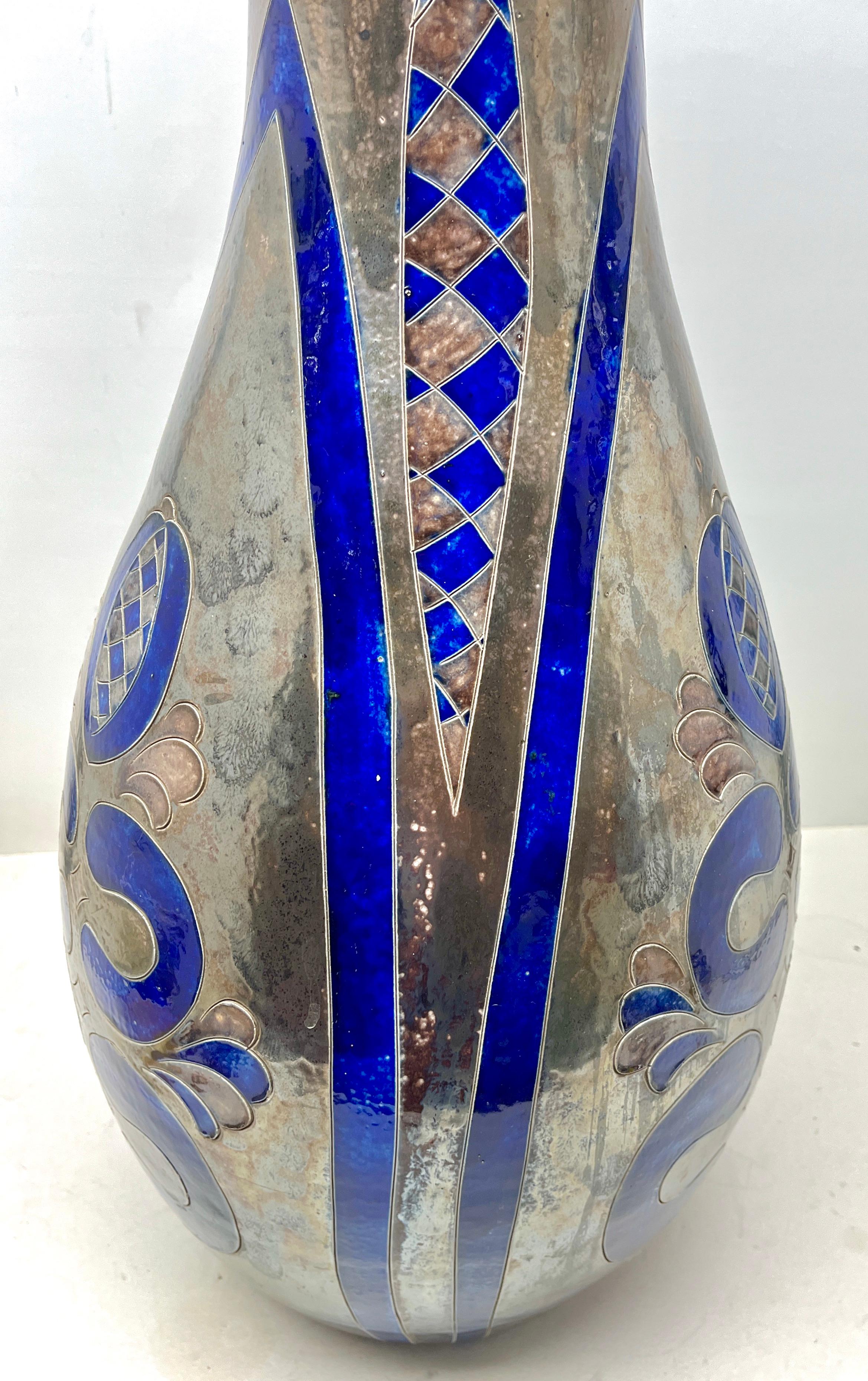 Monumental Brilliant Handmade and Hand-Glazed Large Floor Vase, Signed 1950s In Good Condition For Sale In Verviers, BE
