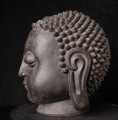 Monumental Bronze 18/19C Korean Buddha Head Finely Cast, Exceptional Personality