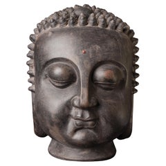 Monumental Bronze 18/19C Korean Buddha Head Finely Cast, Exceptional Personality