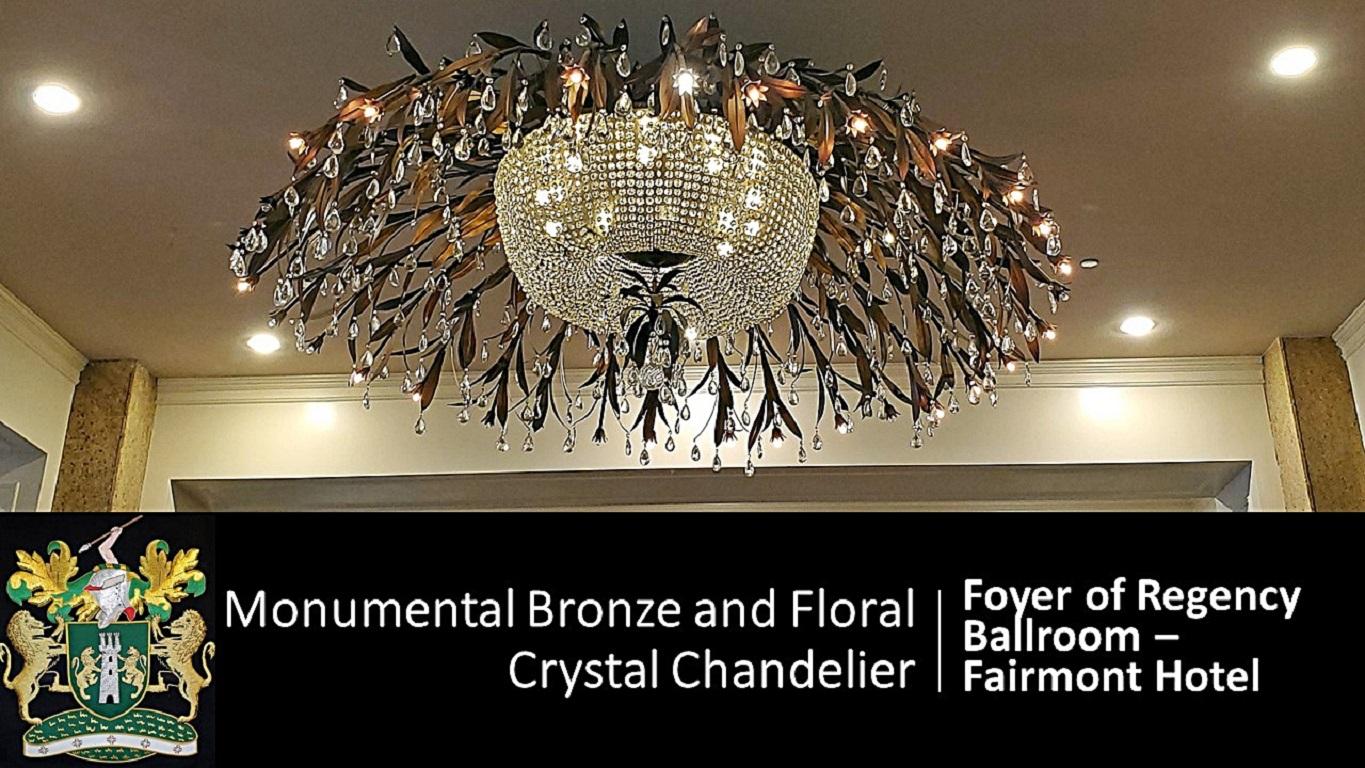 Monumental Bronze and Floral Crystal Chandelier with Provenance 1
