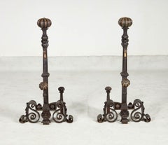 Monumental Bronze and Iron Andirons