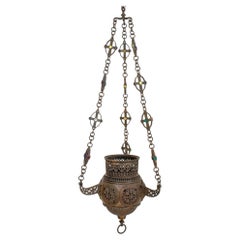 Antique Monumental Bronze Byzantine Revival Chancel Lamp