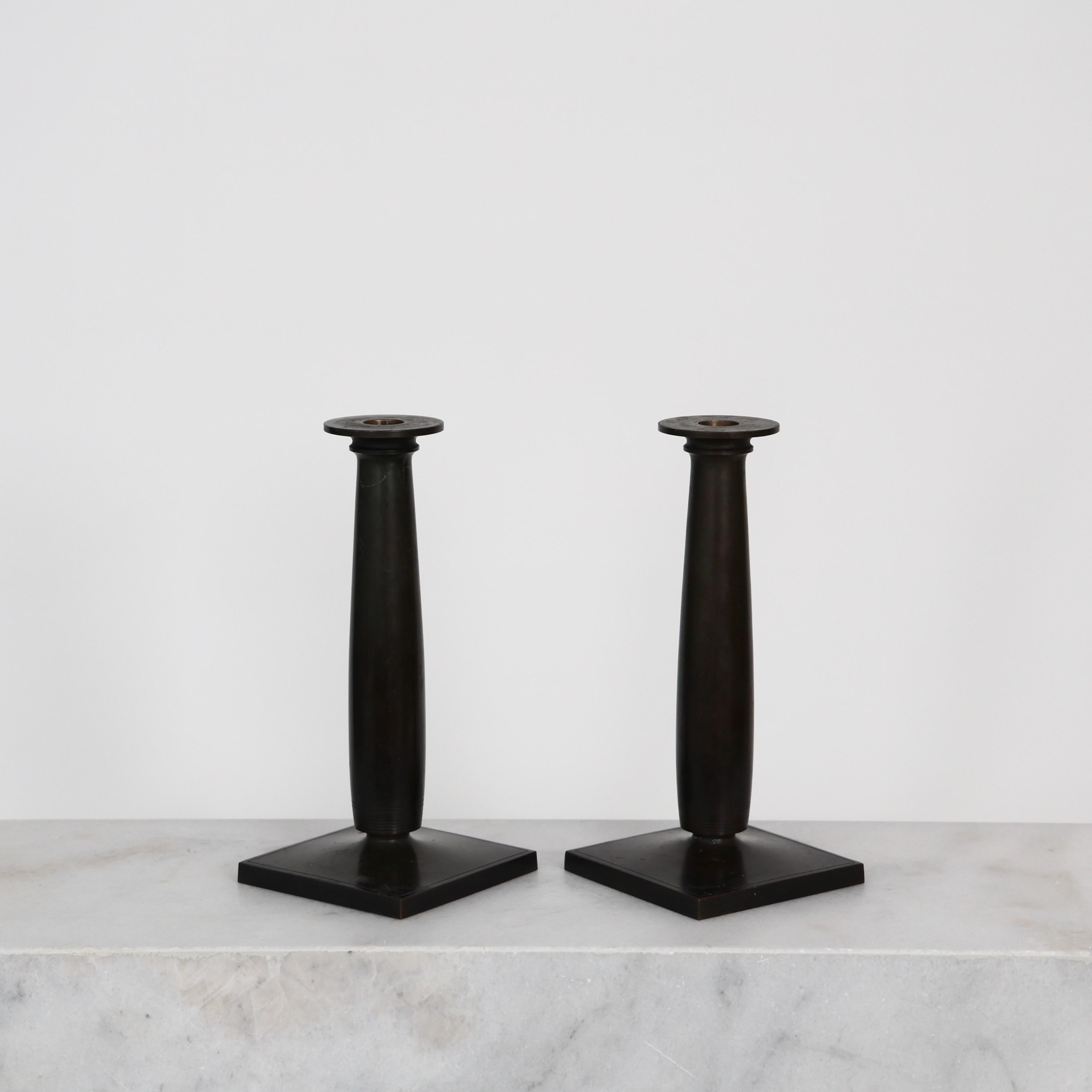 Art Deco Monumental Bronze Candleholders by Just Andersen, 1920s, Denmark For Sale