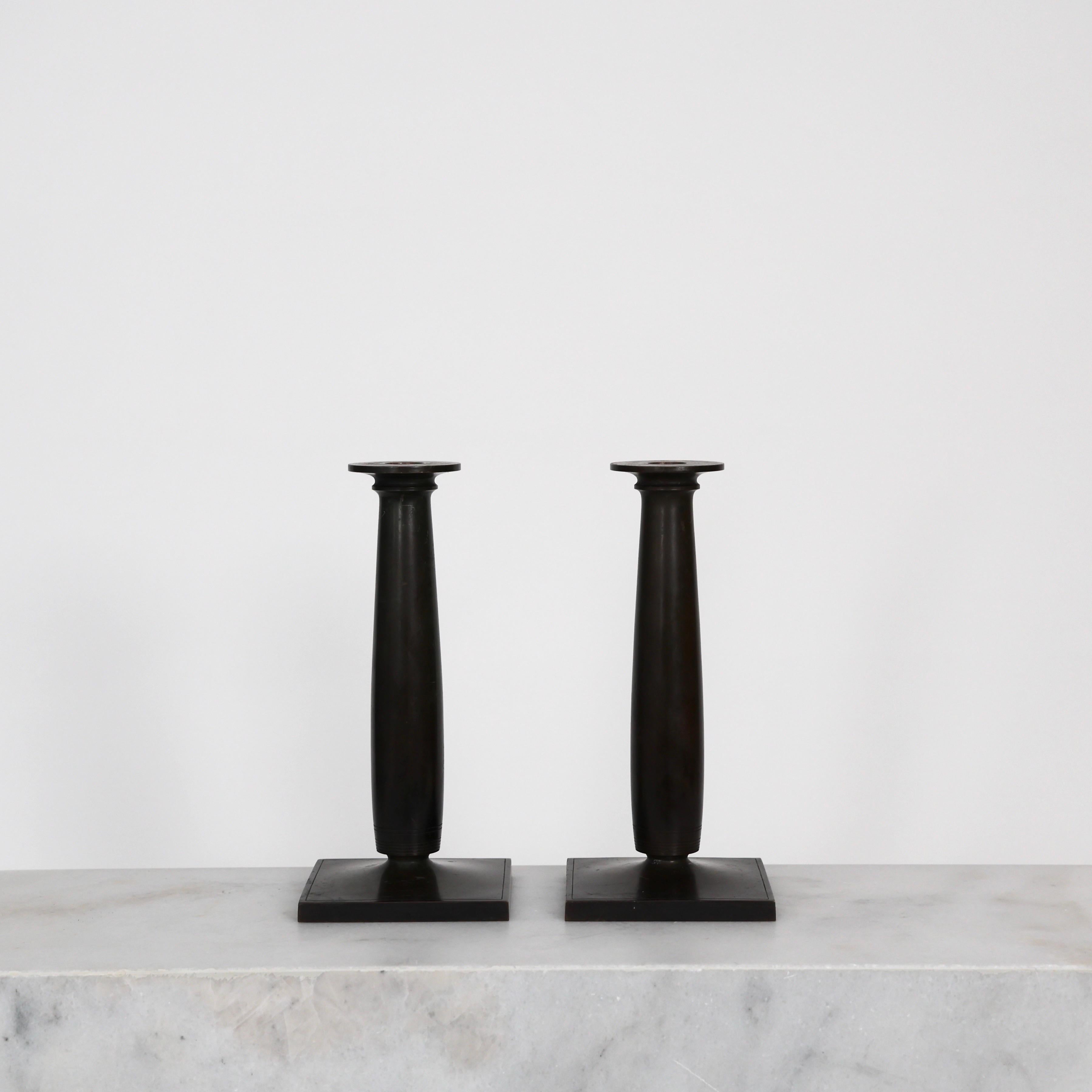 Danish Monumental Bronze Candleholders by Just Andersen, 1920s, Denmark For Sale