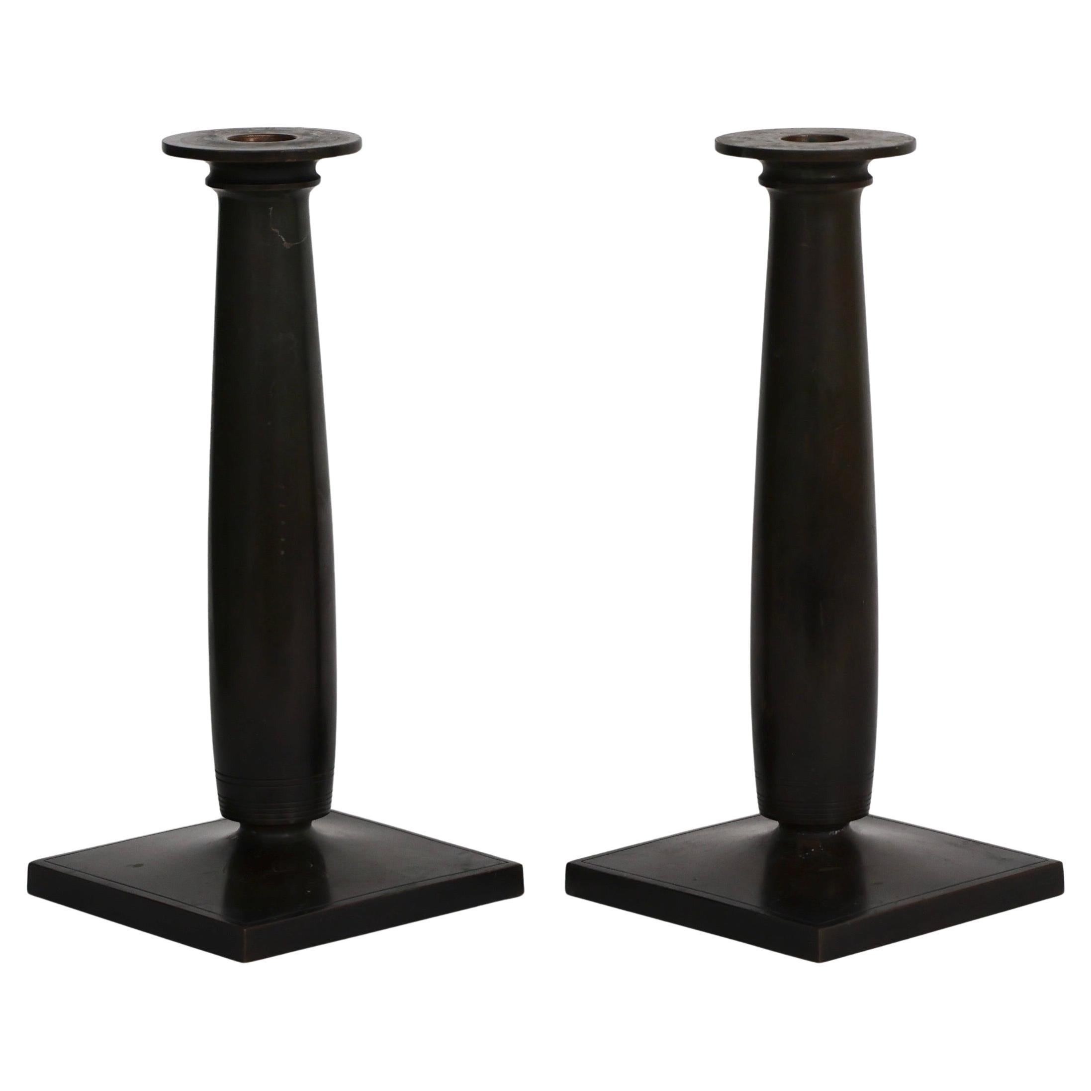Monumental Bronze Candleholders by Just Andersen, 1920s, Denmark