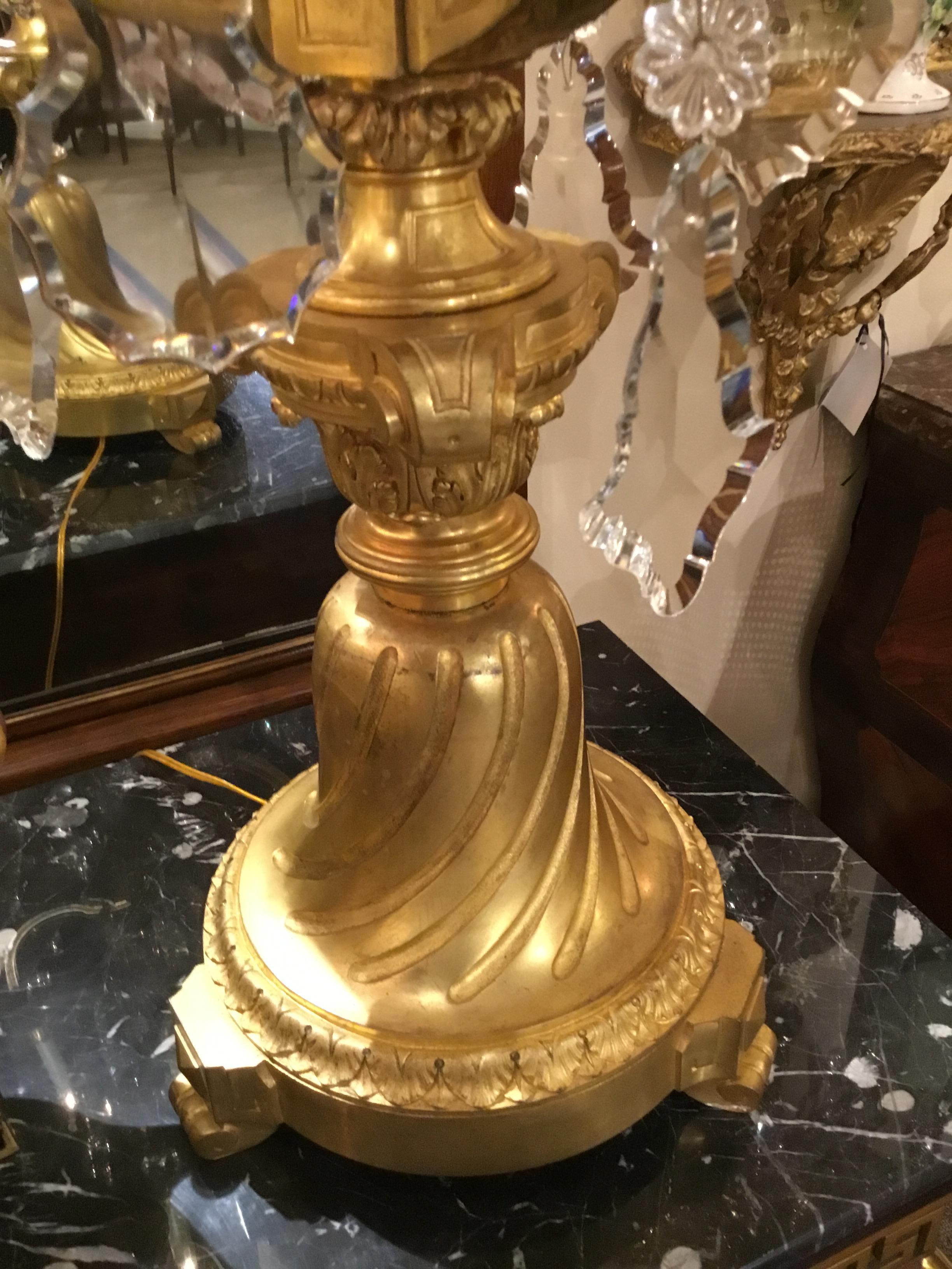 Amazing pair of large candelabrum with bronze dore base and large
Crystals ending at the crest a large finial
circa late 19th century.




 