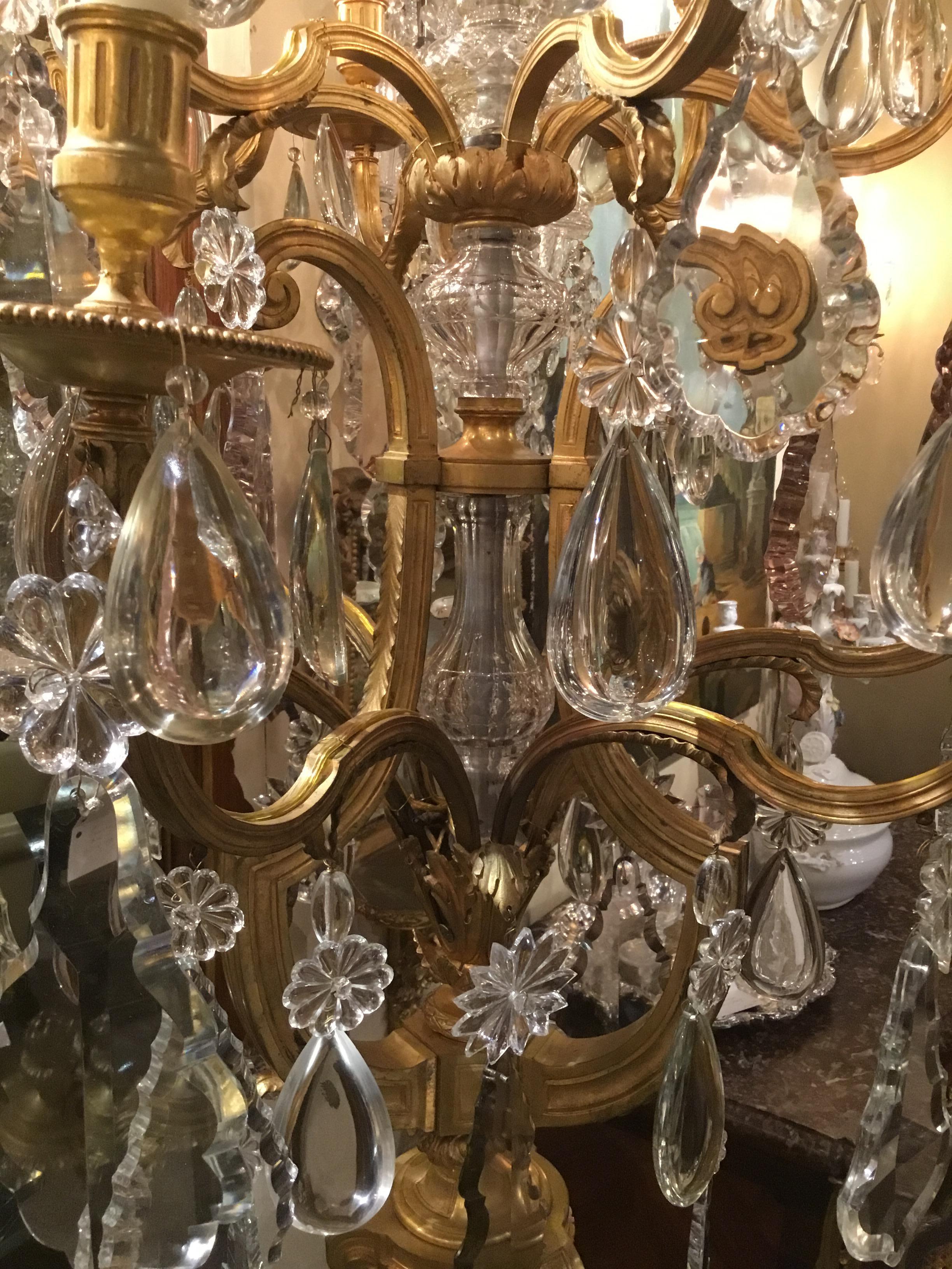 Pair of French monumental Bronze Dore Crystal Candelabrum In Good Condition In Houston, TX