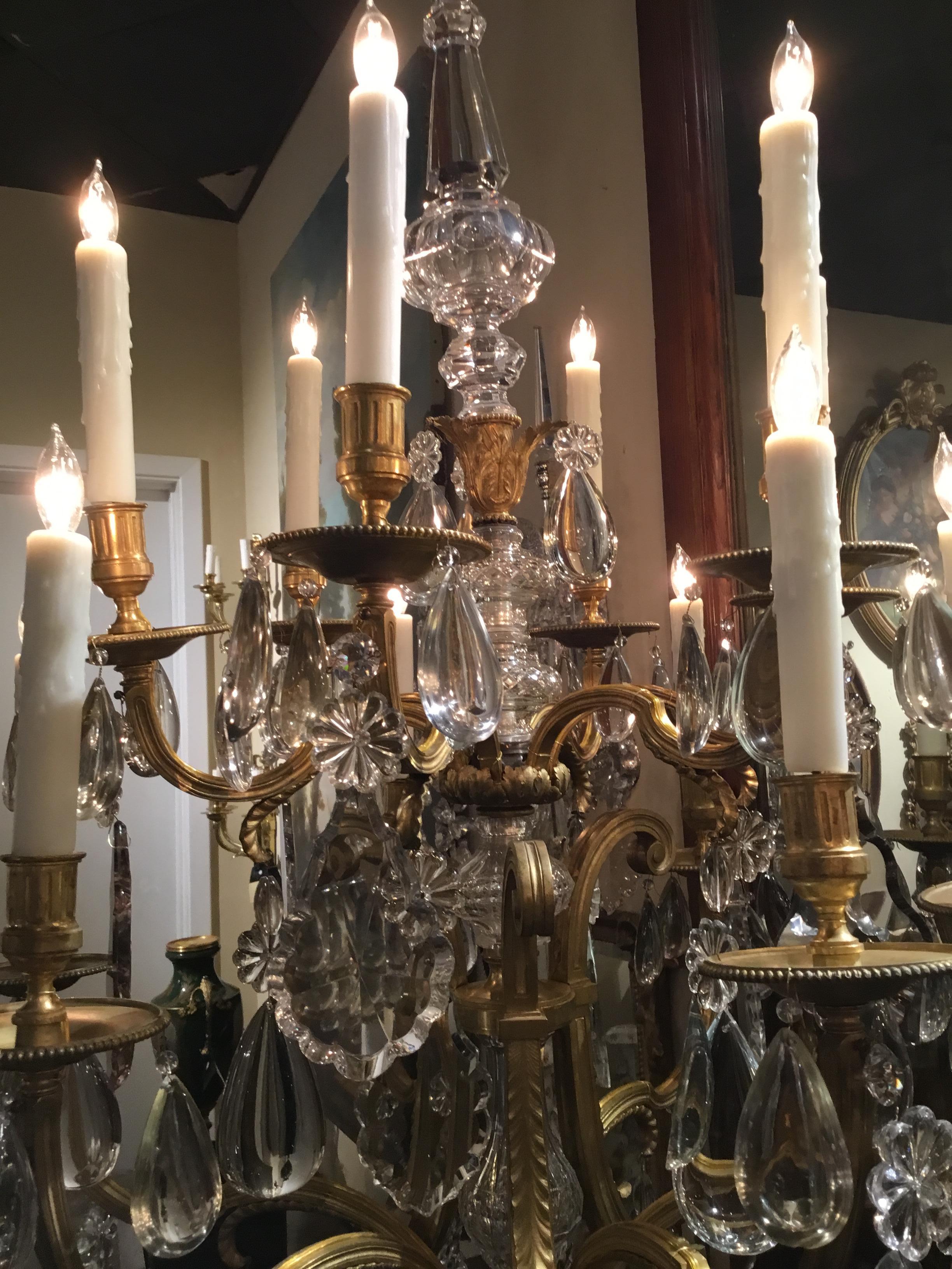19th Century Pair of French monumental Bronze Dore Crystal Candelabrum