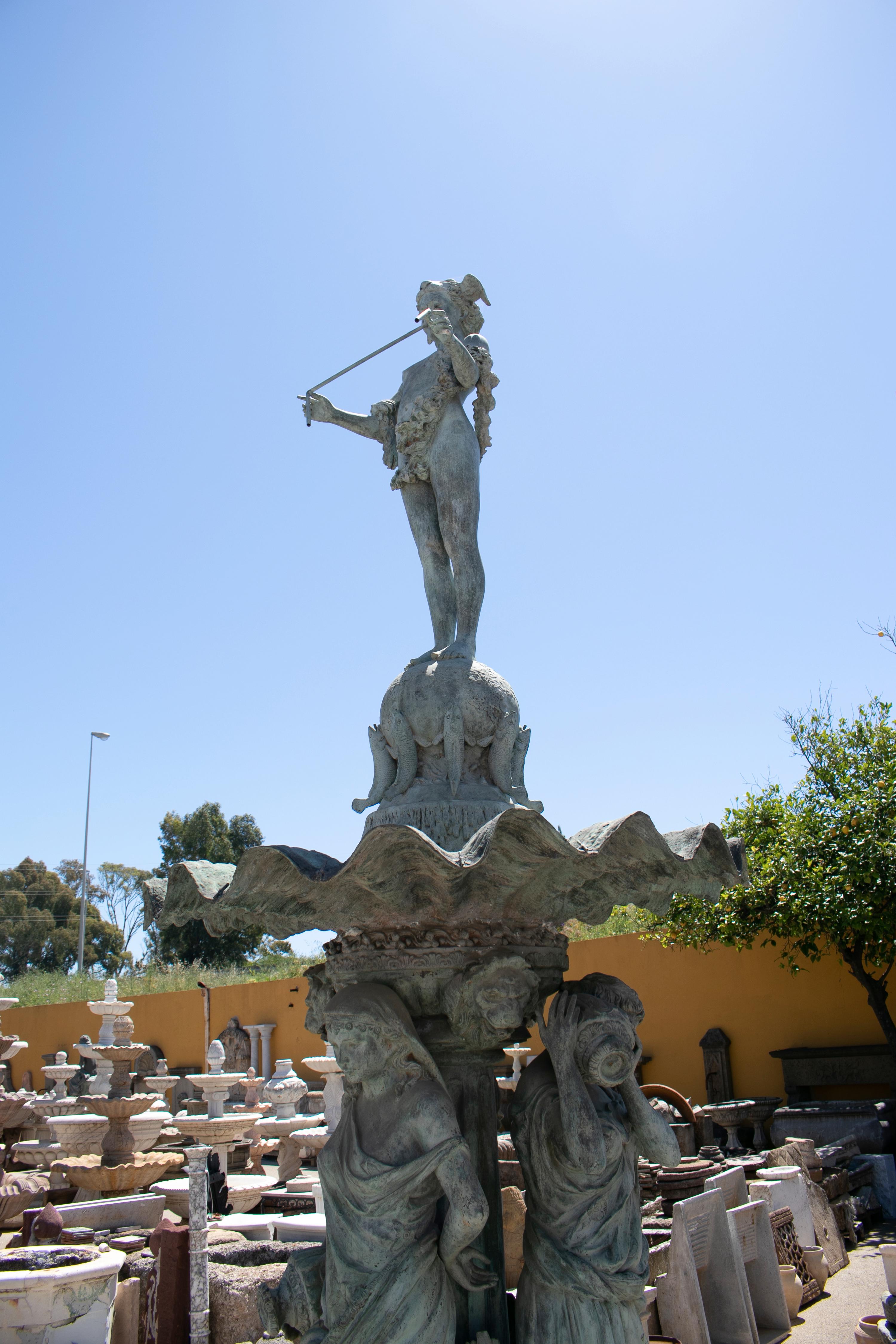 Monumental Bronze Fountain with the Three Graces, Conch Tier with Boy 4
