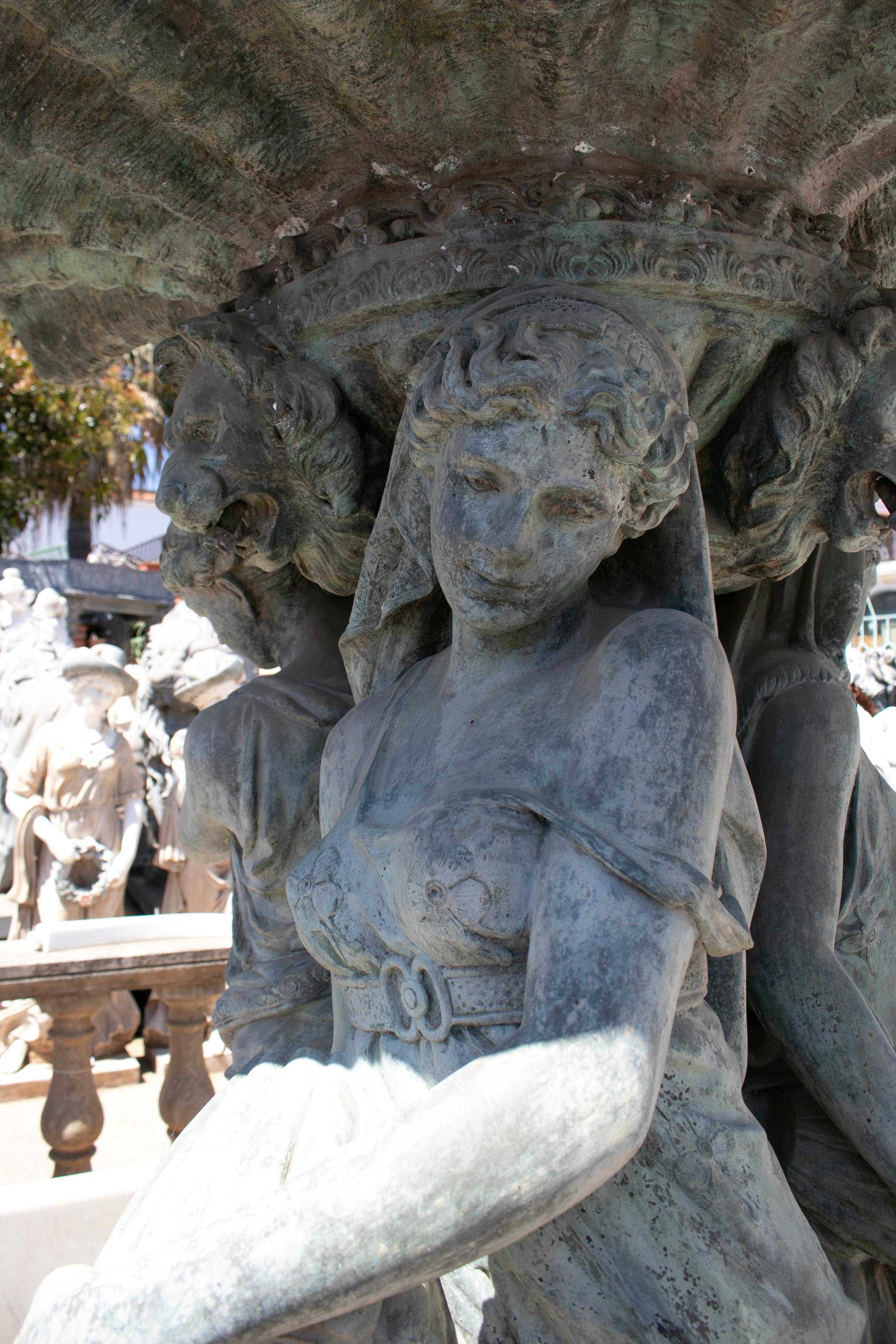 Monumental Bronze Fountain with the Three Graces, Conch Tier with Boy 6