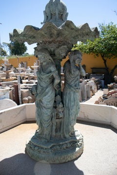 Monumental Bronze Fountain with the Three Graces, Conch Tier with Boy