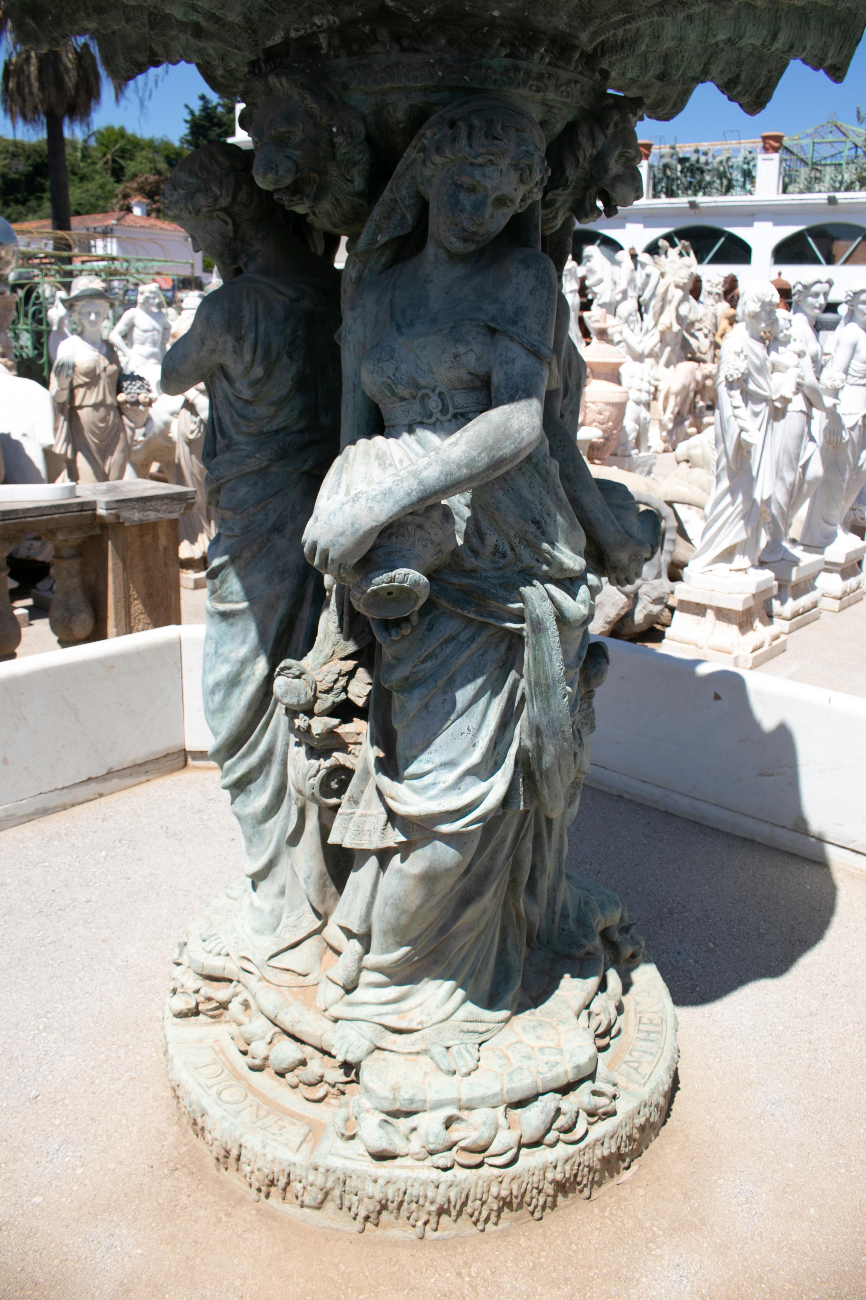 Monumental Bronze Fountain with the Three Graces, Conch Tier with Boy In Good Condition In Marbella, ES