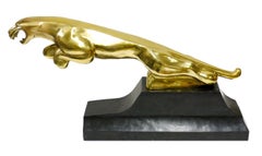Monumental Bronze Jaguar Sculpture On Marble Base