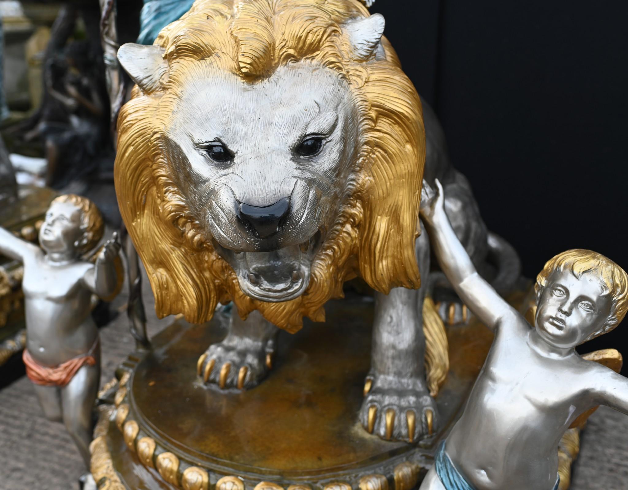 Monumental Bronze Maiden Lamps Lion Cherub Candelabra 10 Feet For Sale 6