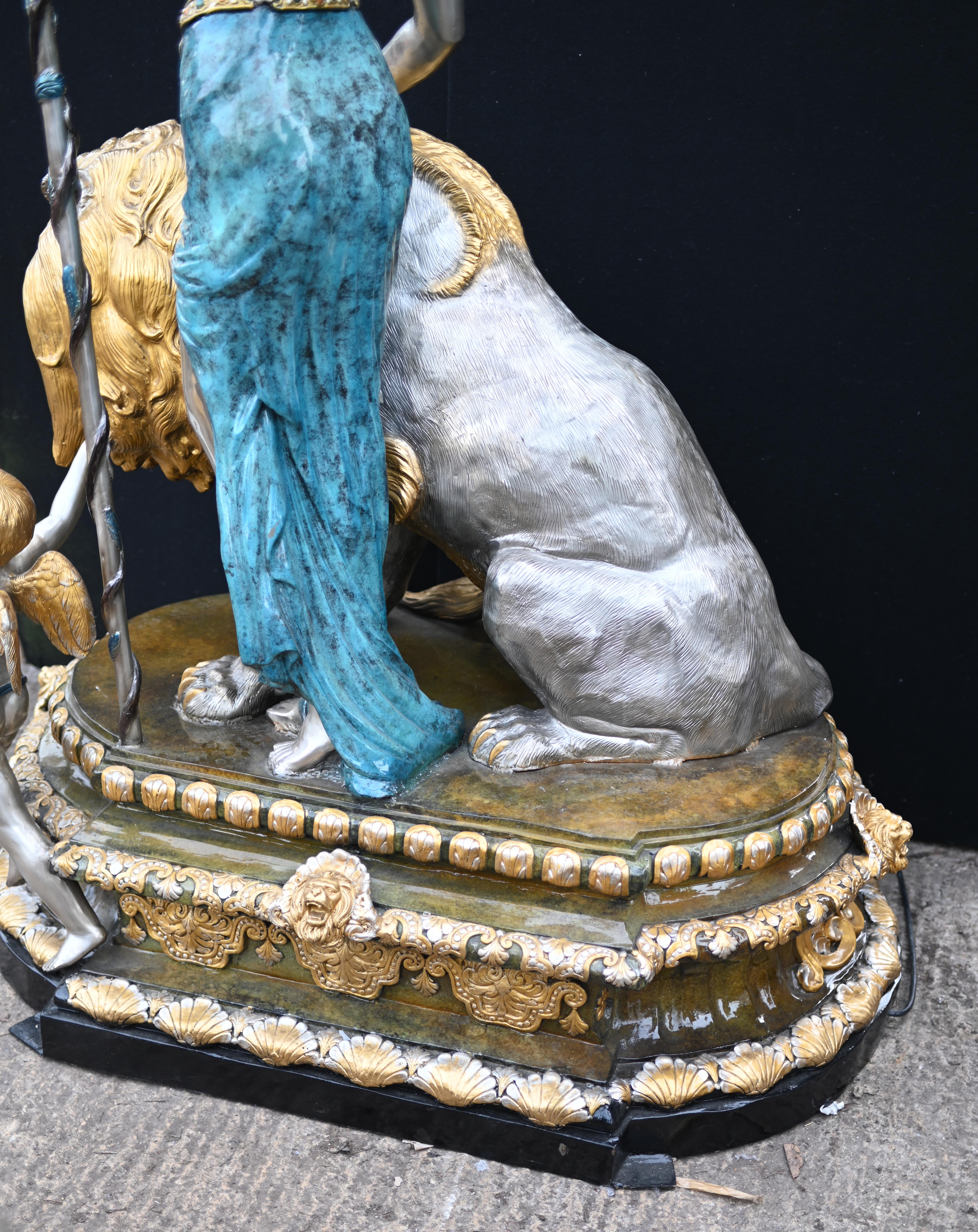 Monumental Bronze Maiden Lamps Lion Cherub Candelabra 15