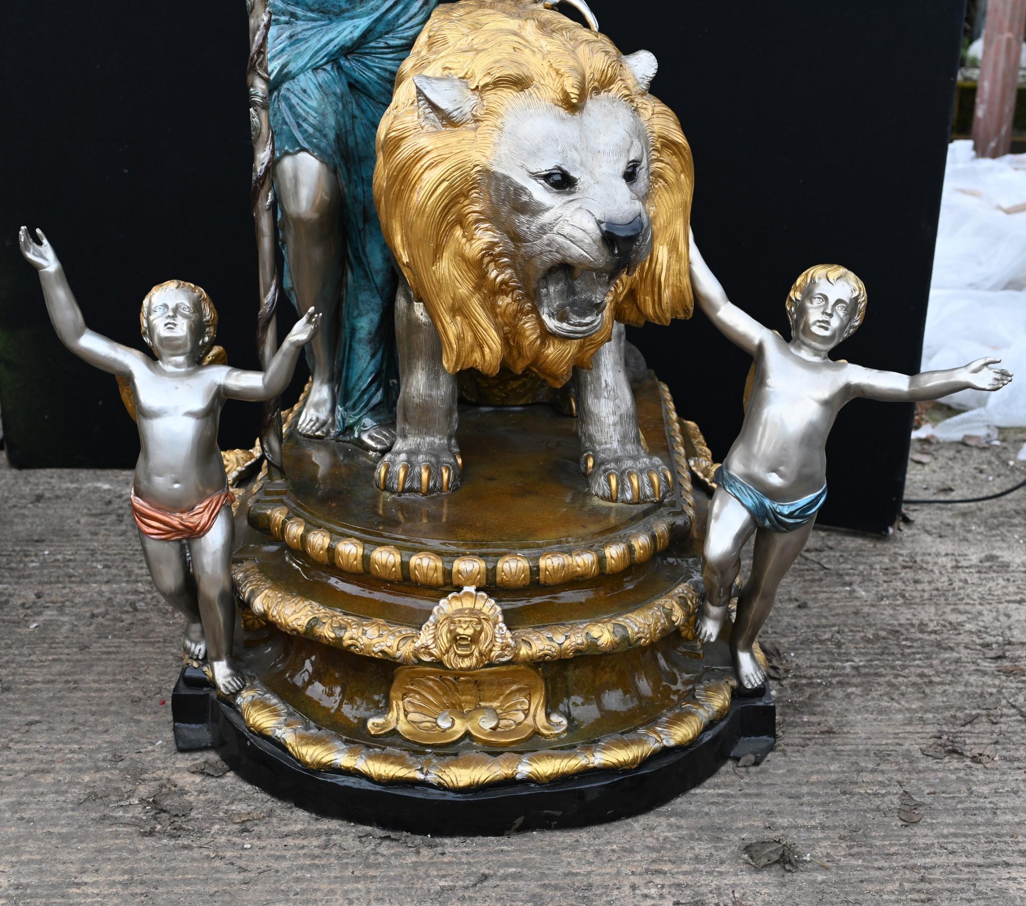 Monumental Bronze Maiden Lamps Lion Cherub Candelabra 10 Feet In Good Condition For Sale In Potters Bar, GB