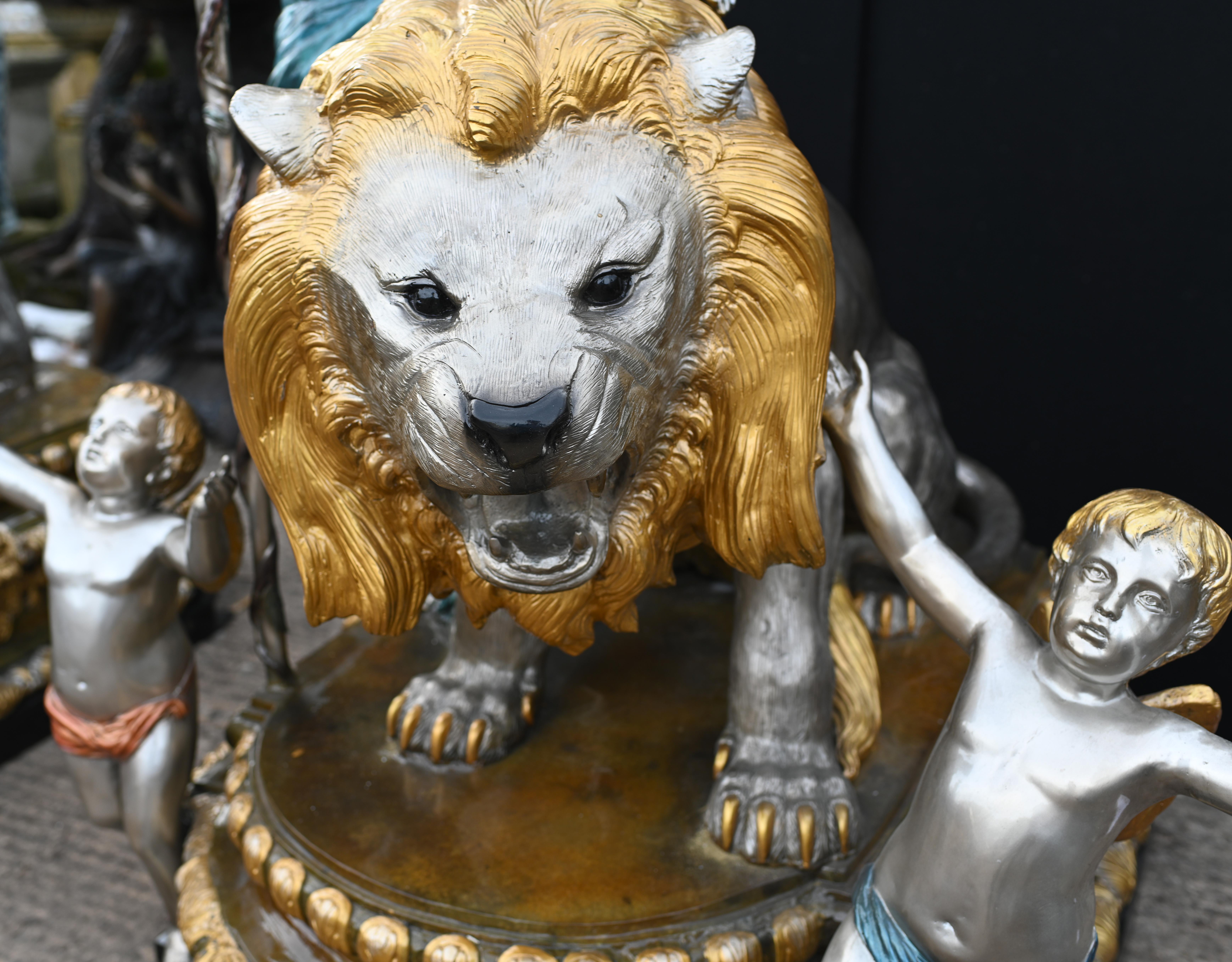 Monumental Bronze Maiden Lamps Lion Cherub Candelabra 3