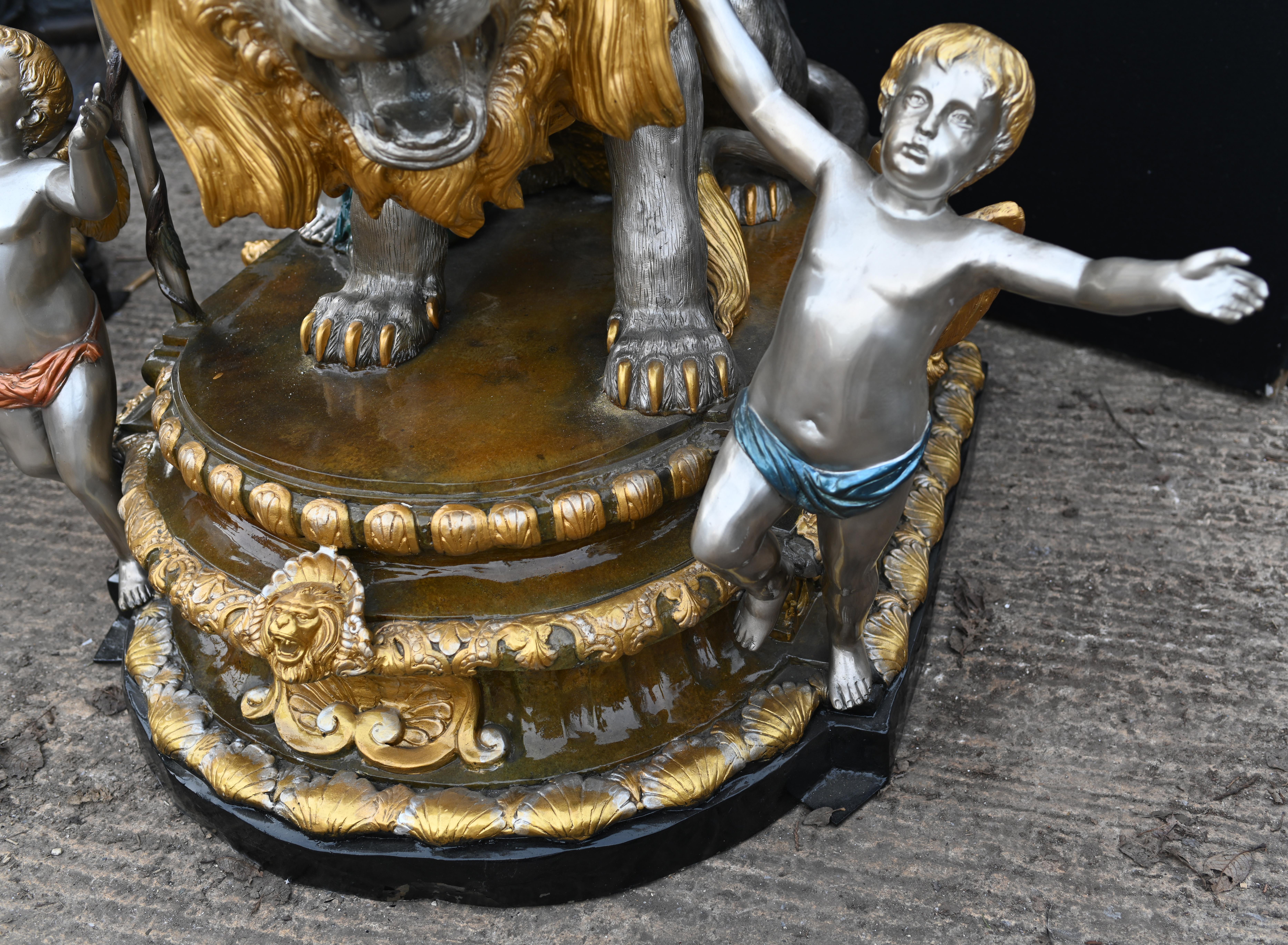 Monumentale Bronze-Mädchenlampen, Löwen-Cherub-Kandelaber, 10 Füße im Angebot 4